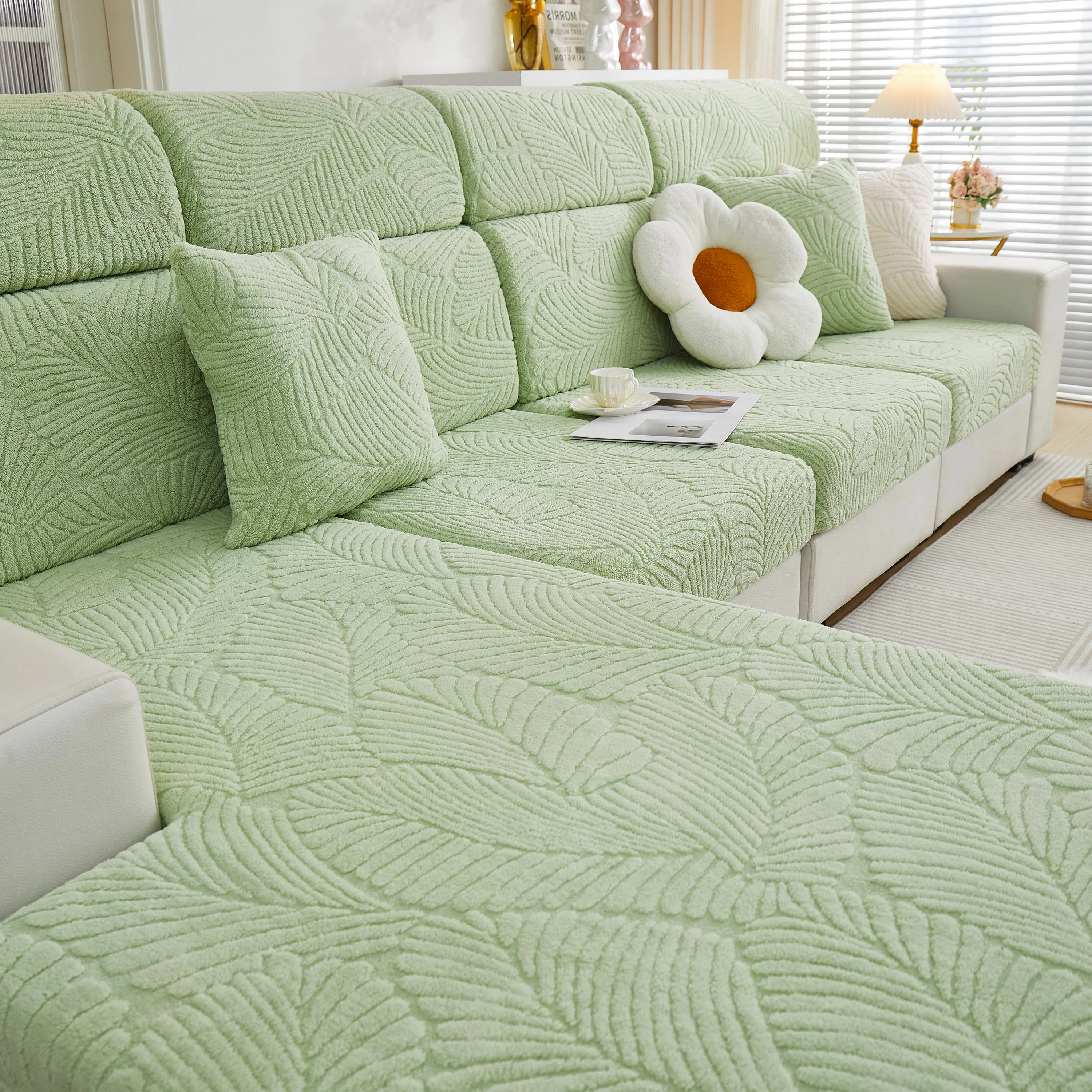 Cozy Plush Coral Fleece Sofa Cushion Slipcovers, Stretch Leaves Cushion Covers, Furniture Slipcovers - Image 57