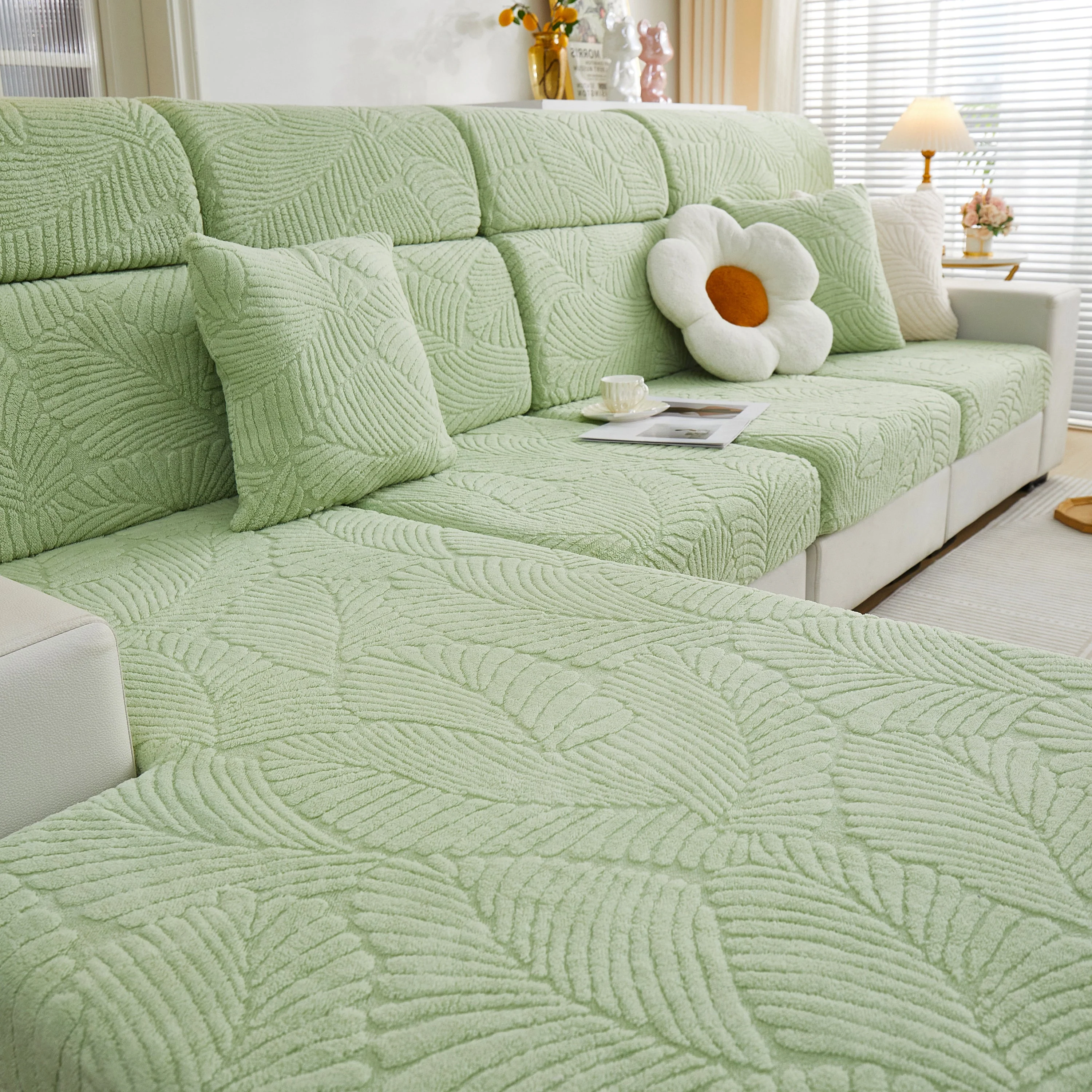 Cozy Plush Coral Fleece Sofa Cushion Slipcovers, Stretch Leaves Cushion Covers, Furniture Slipcovers - Image 58