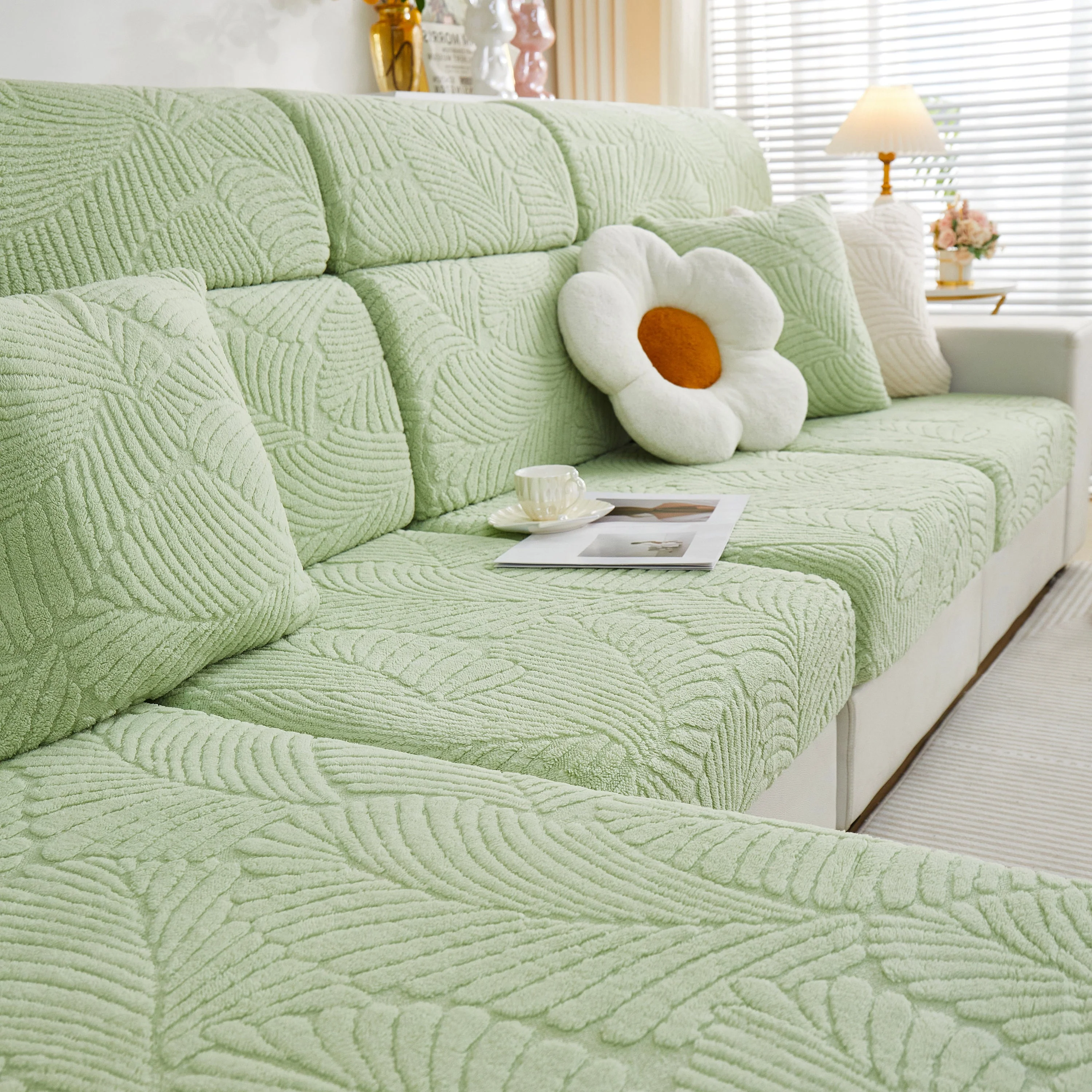 Cozy Plush Coral Fleece Sofa Cushion Slipcovers, Stretch Leaves Cushion Covers, Furniture Slipcovers - Image 59