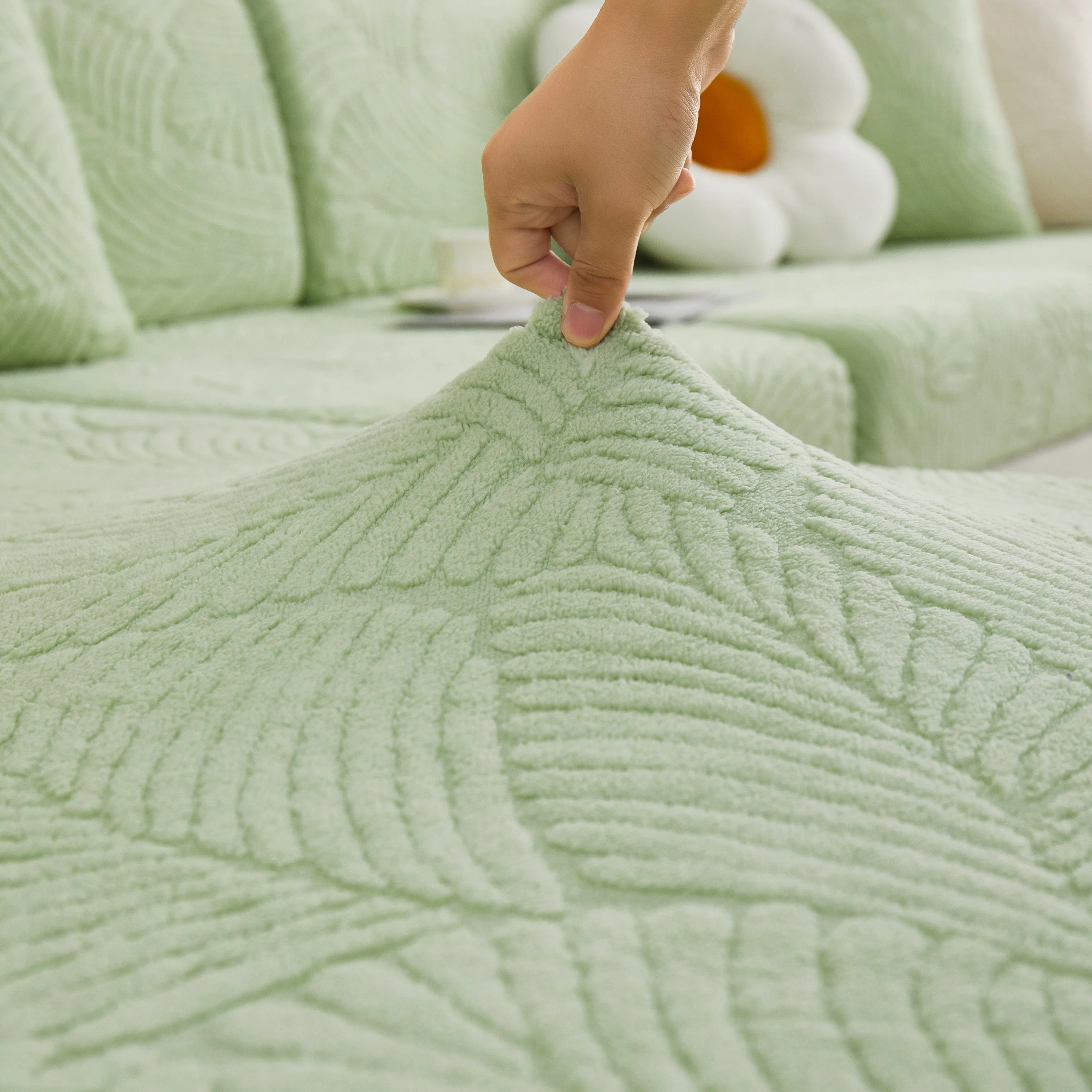 Cozy Plush Coral Fleece Sofa Cushion Slipcovers, Stretch Leaves Cushion Covers, Furniture Slipcovers - Image 60