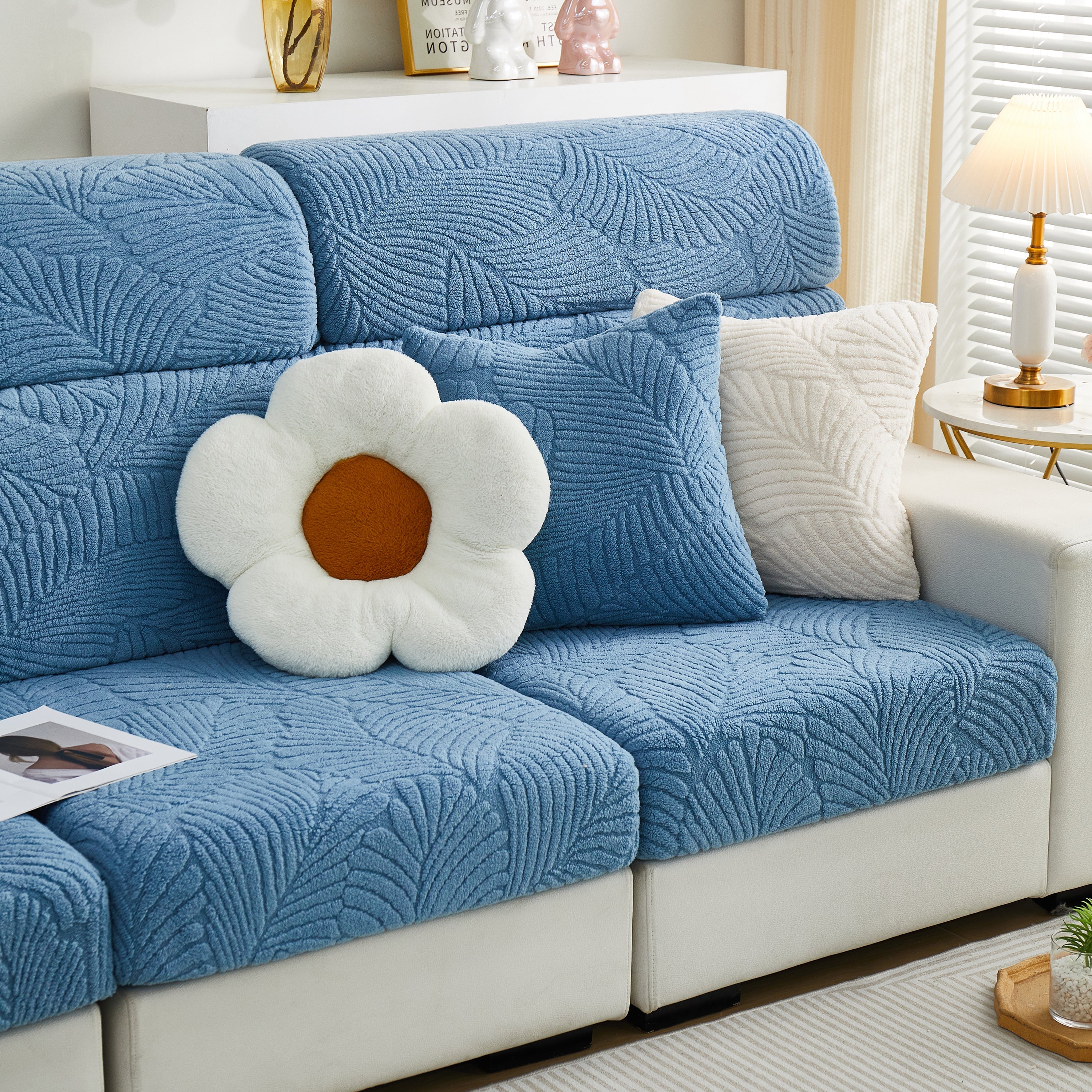 Cozy Plush Coral Fleece Sofa Cushion Slipcovers, Stretch Leaves Cushion Covers, Furniture Slipcovers - Image 67