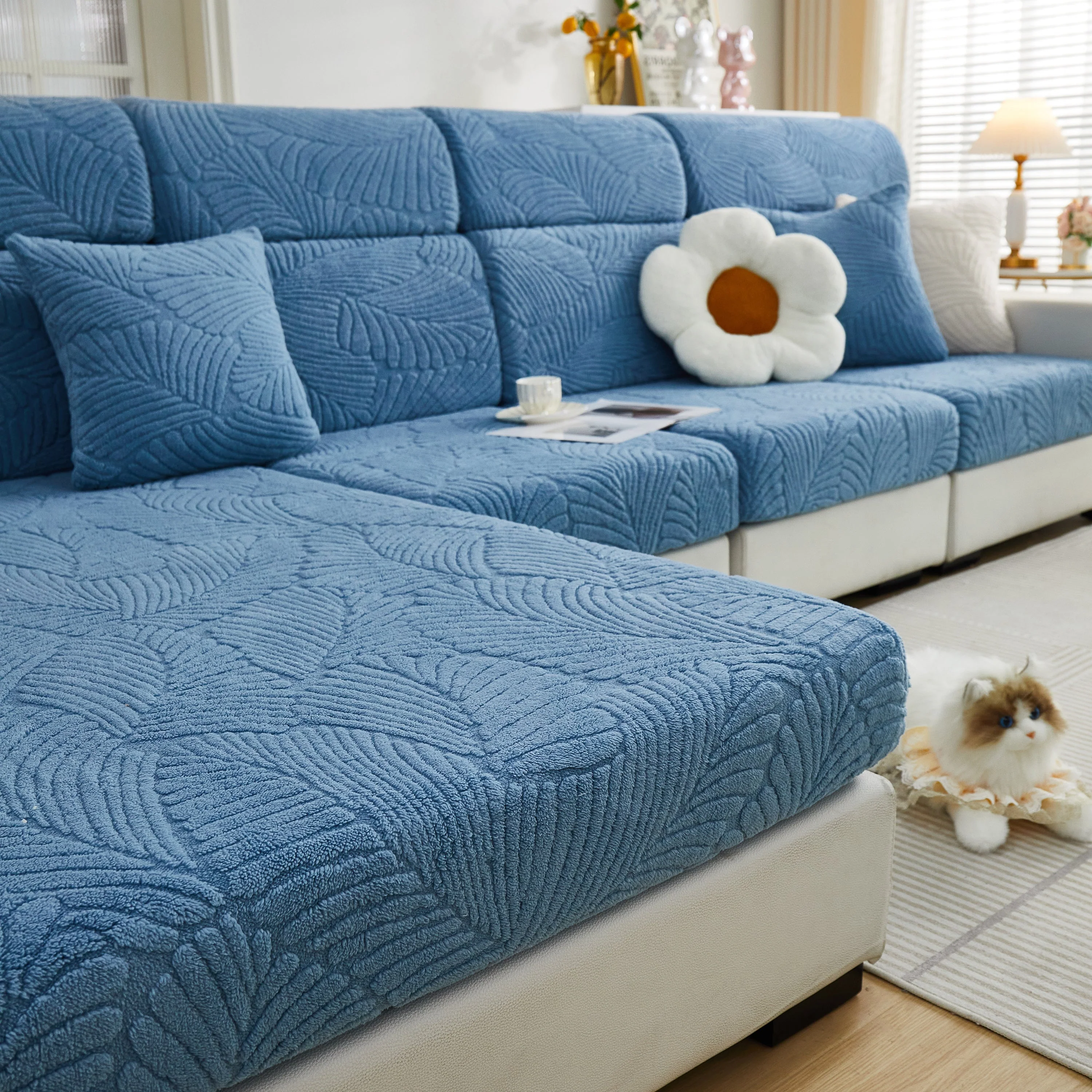 Cozy Plush Coral Fleece Sofa Cushion Slipcovers, Stretch Leaves Cushion Covers, Furniture Slipcovers - Image 69