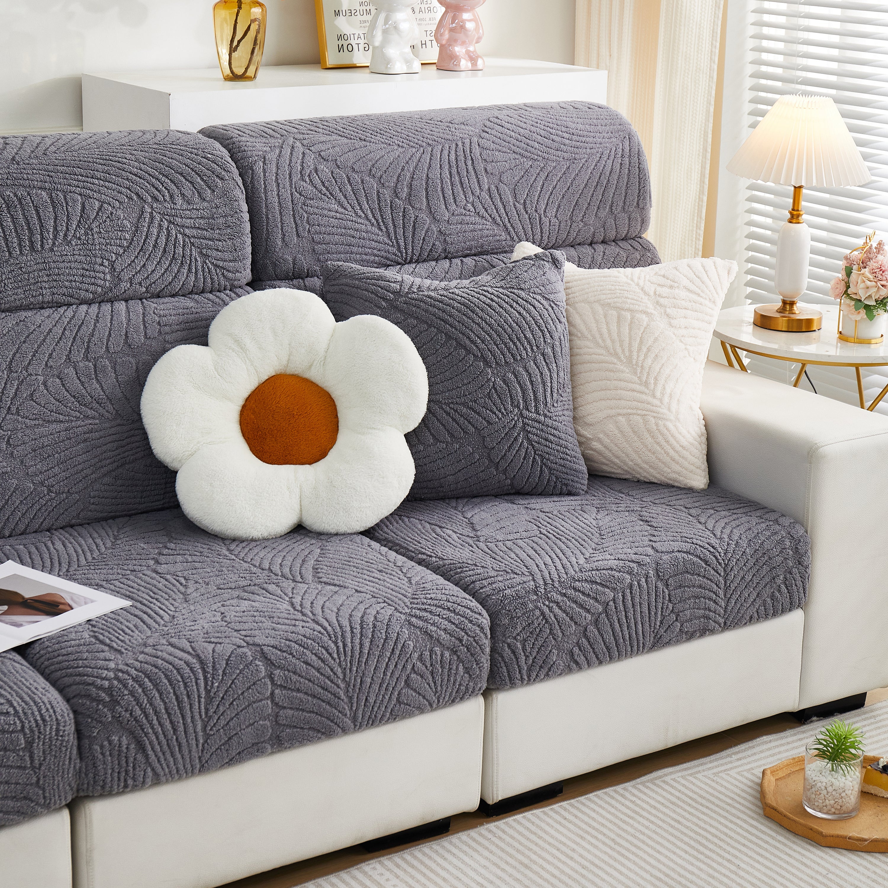 Cozy Plush Coral Fleece Sofa Cushion Slipcovers, Stretch Leaves Cushion Covers, Furniture Slipcovers - Image 7