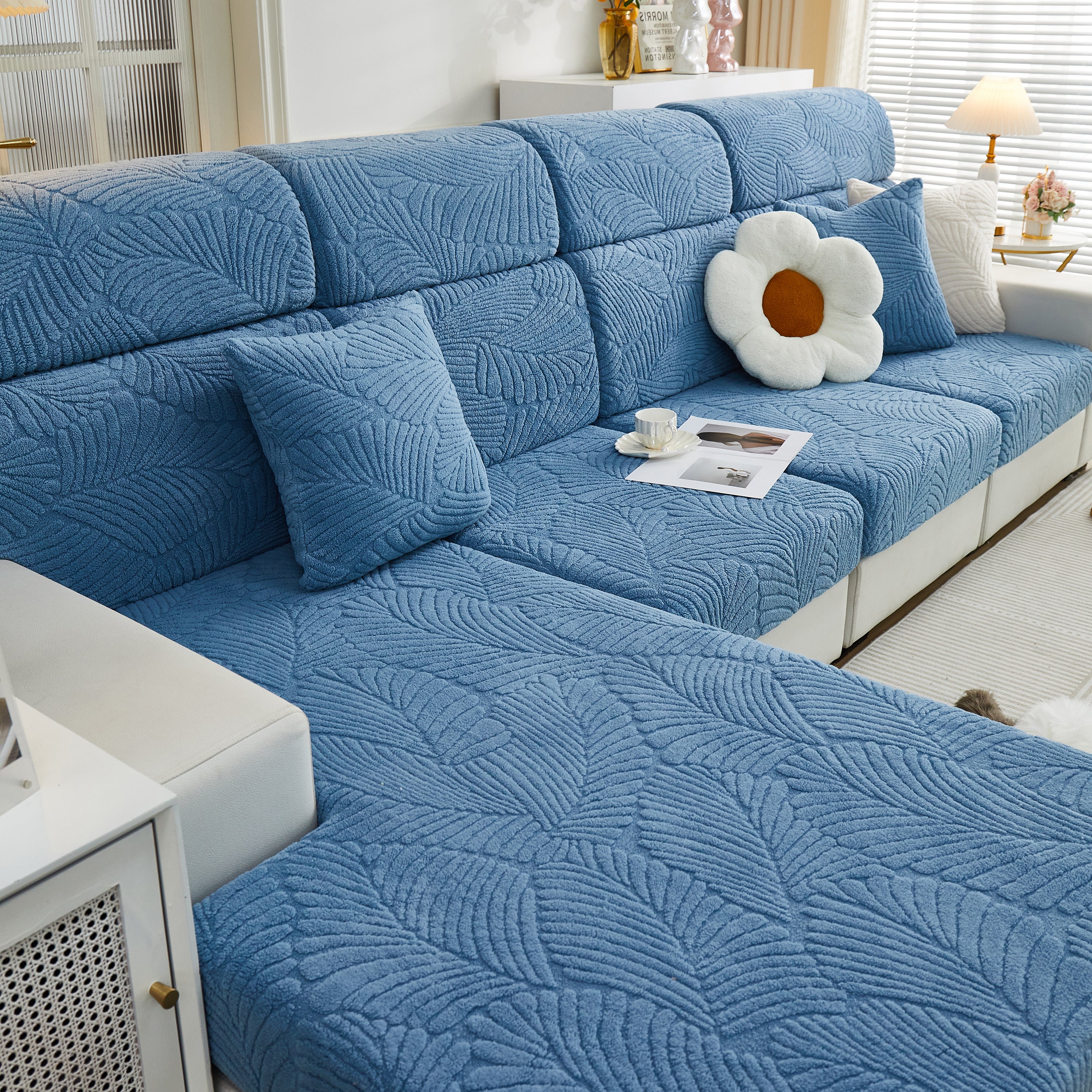 Cozy Plush Coral Fleece Sofa Cushion Slipcovers, Stretch Leaves Cushion Covers, Furniture Slipcovers - Image 72