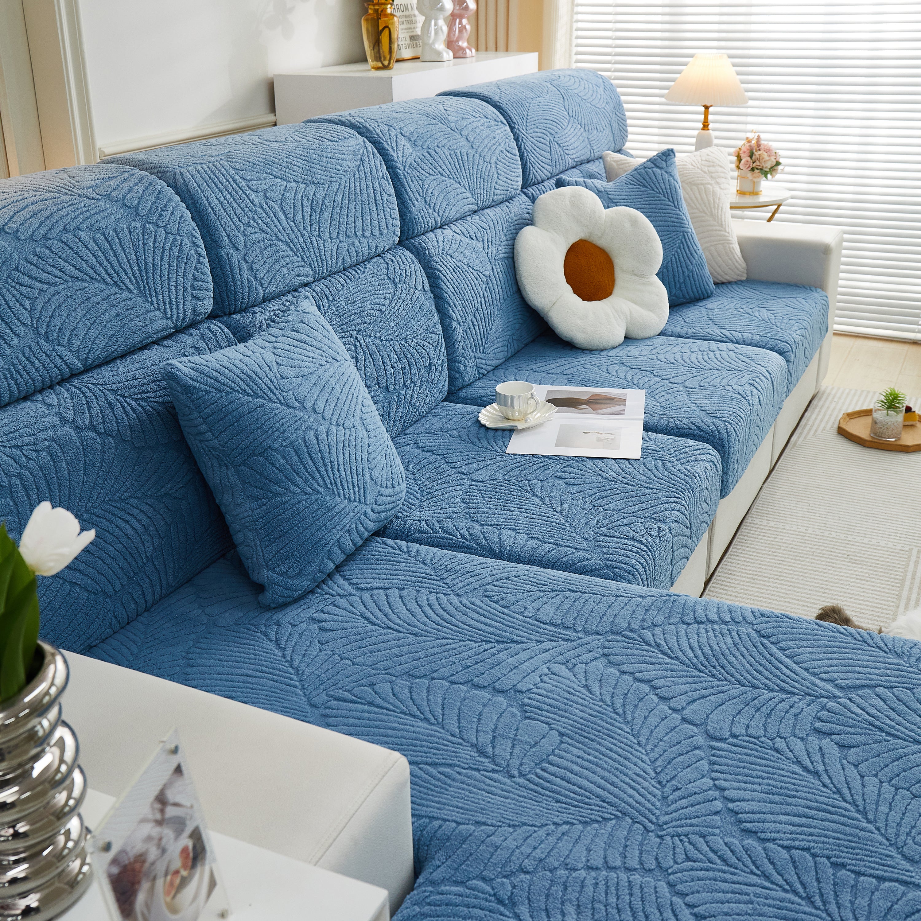 Cozy Plush Coral Fleece Sofa Cushion Slipcovers, Stretch Leaves Cushion Covers, Furniture Slipcovers - Image 73