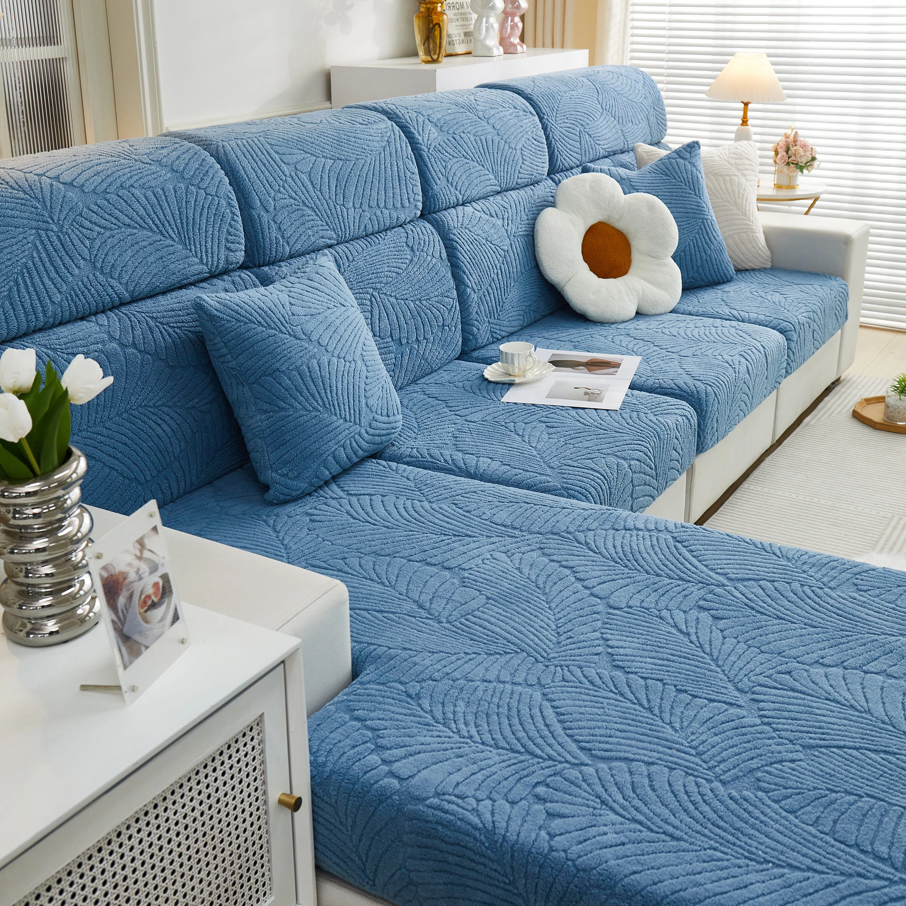 Cozy Plush Coral Fleece Sofa Cushion Slipcovers, Stretch Leaves Cushion Covers, Furniture Slipcovers - Image 74