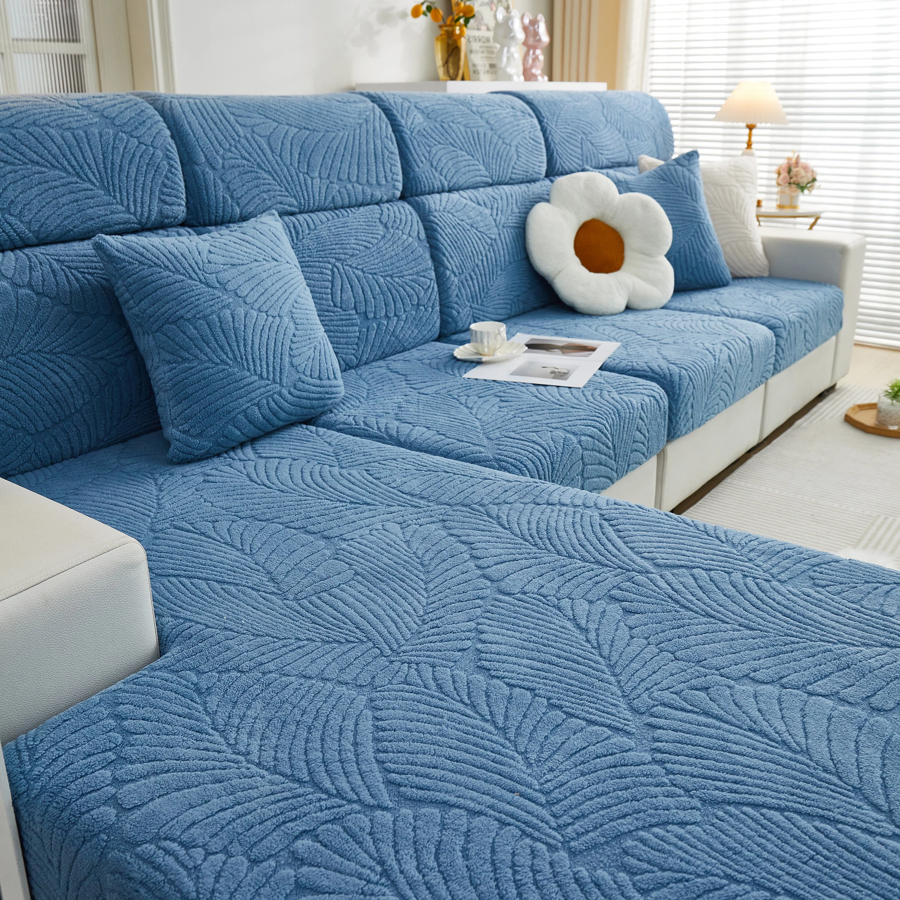 Cozy Plush Coral Fleece Sofa Cushion Slipcovers, Stretch Leaves Cushion Covers, Furniture Slipcovers - Image 76