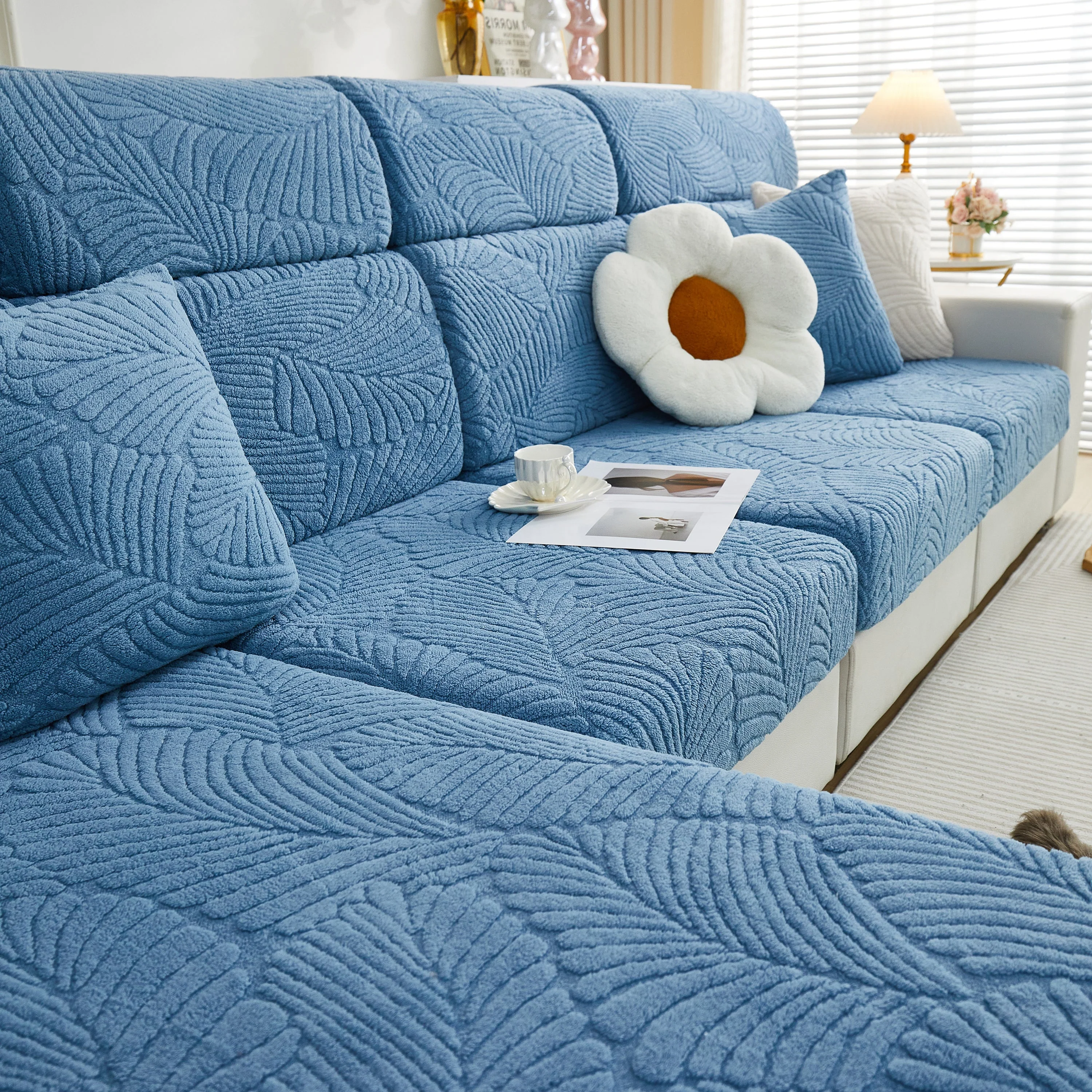 Cozy Plush Coral Fleece Sofa Cushion Slipcovers, Stretch Leaves Cushion Covers, Furniture Slipcovers - Image 77