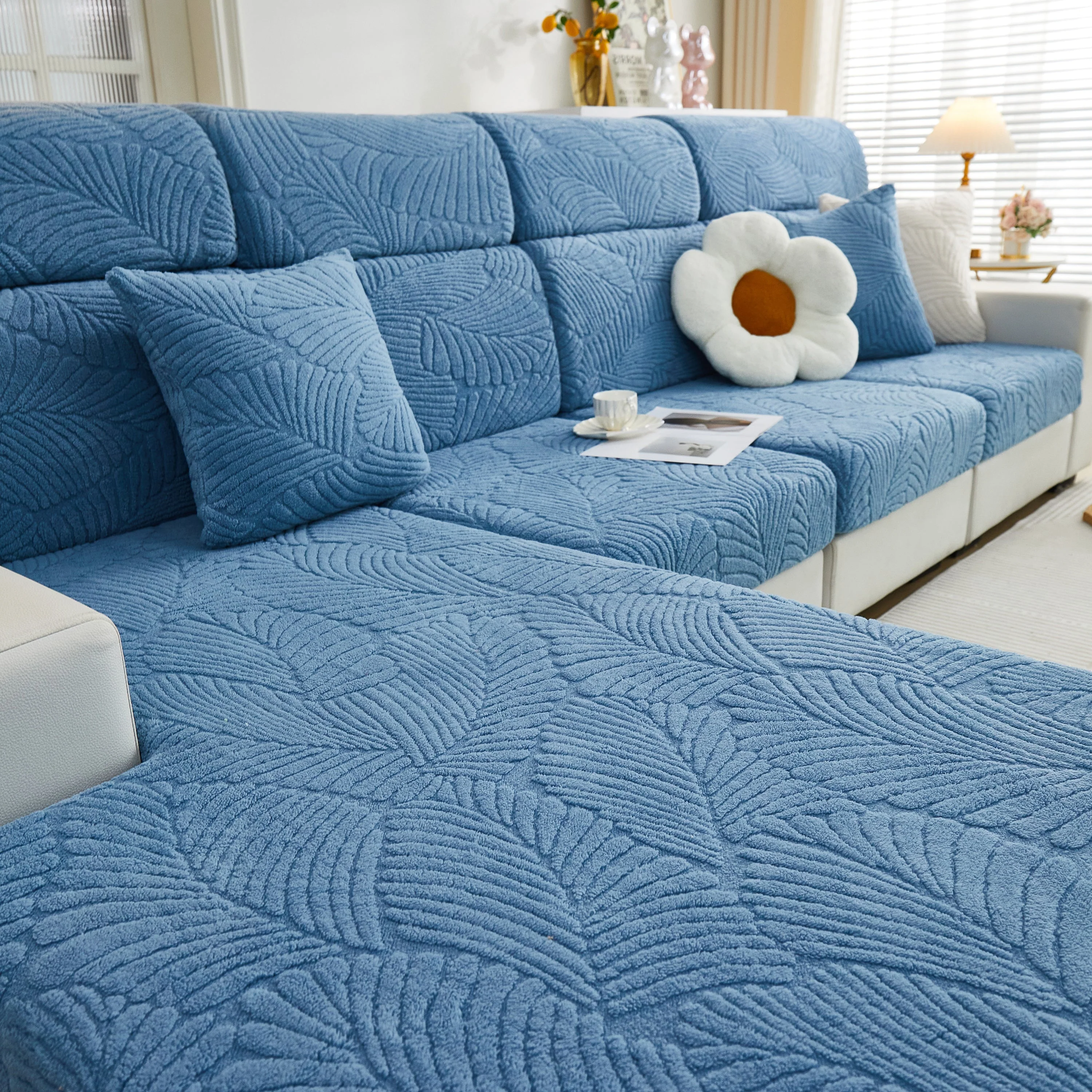 Cozy Plush Coral Fleece Sofa Cushion Slipcovers, Stretch Leaves Cushion Covers, Furniture Slipcovers - Image 78
