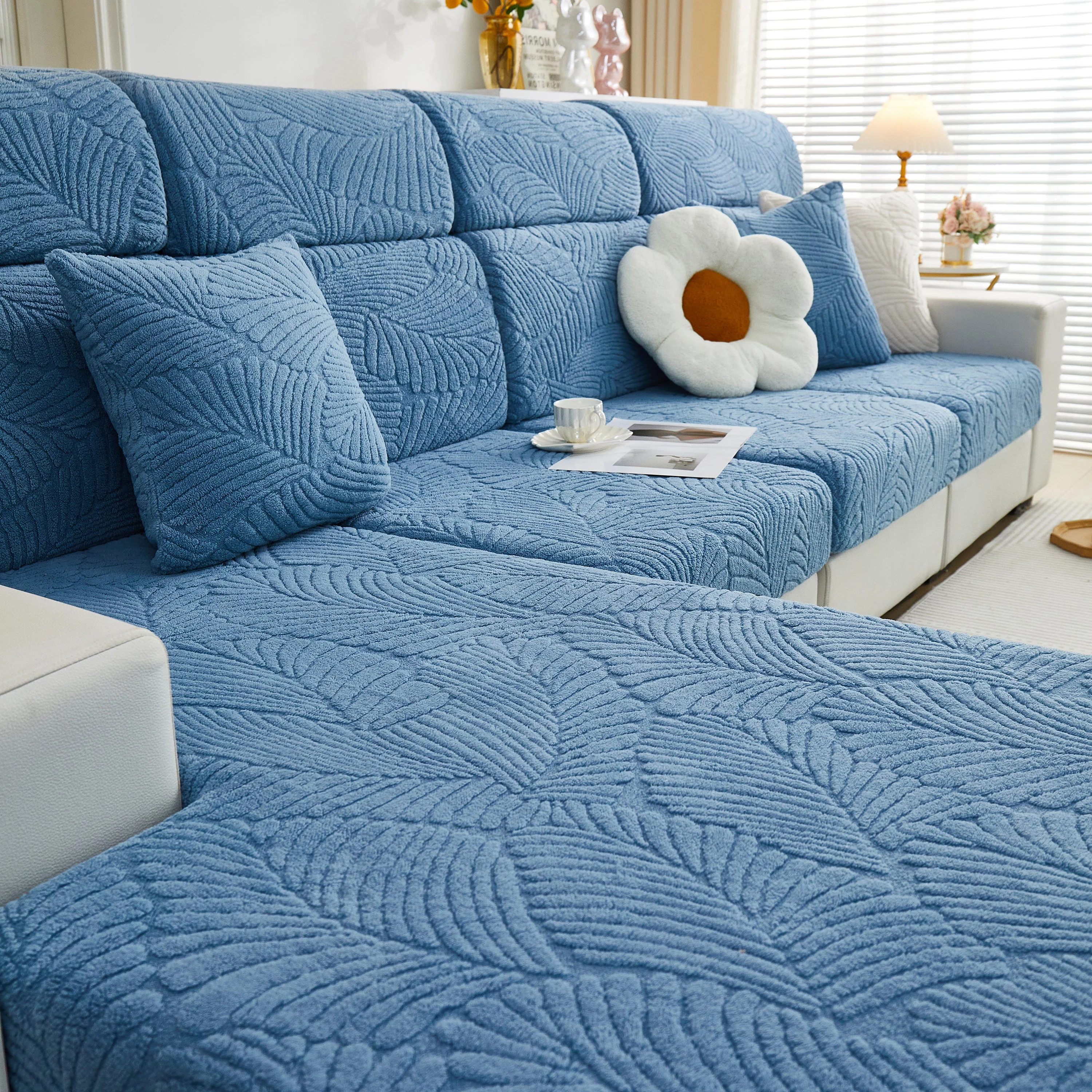 Cozy Plush Coral Fleece Sofa Cushion Slipcovers, Stretch Leaves Cushion Covers, Furniture Slipcovers - Image 79
