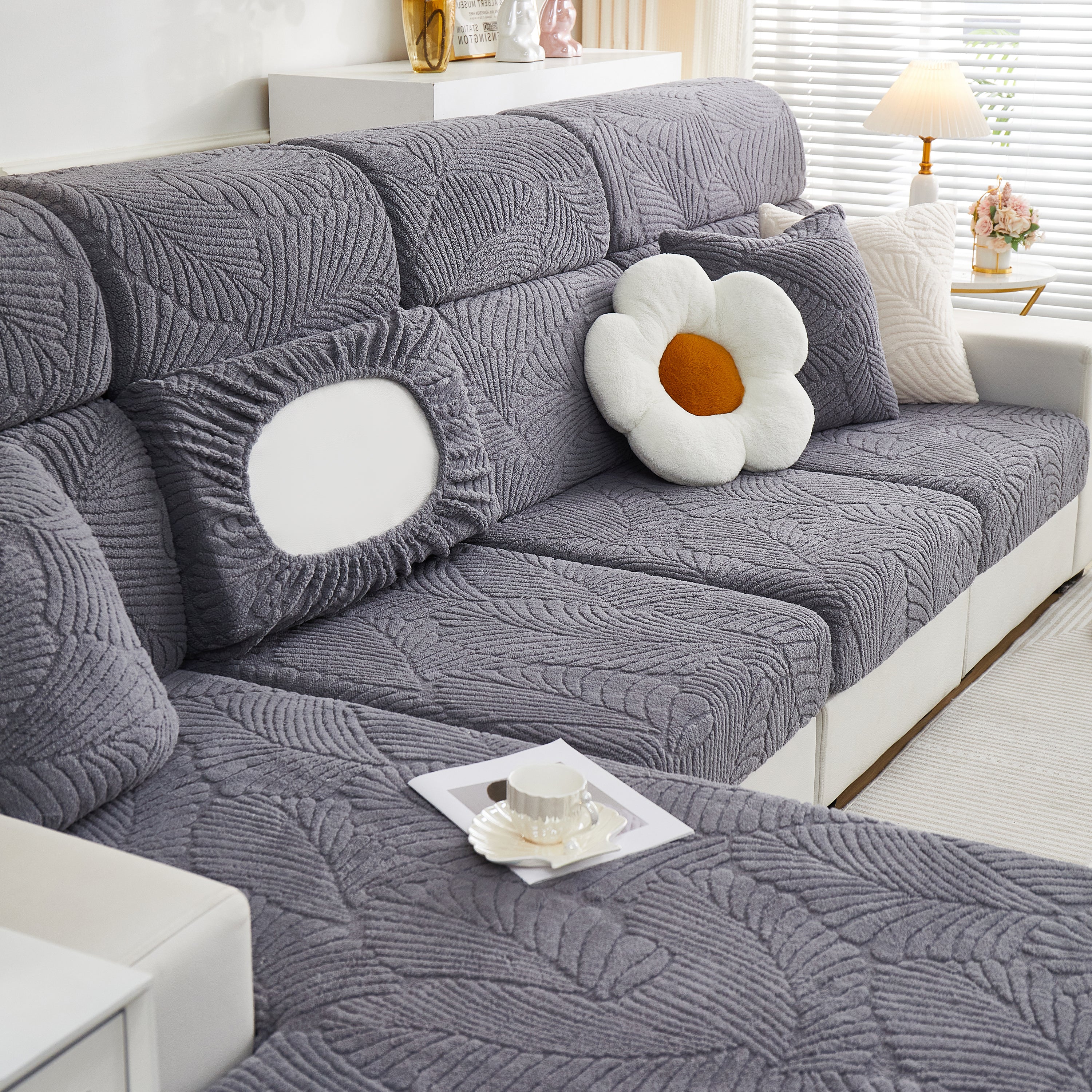 Cozy Plush Coral Fleece Sofa Cushion Slipcovers, Stretch Leaves Cushion Covers, Furniture Slipcovers - Image 8