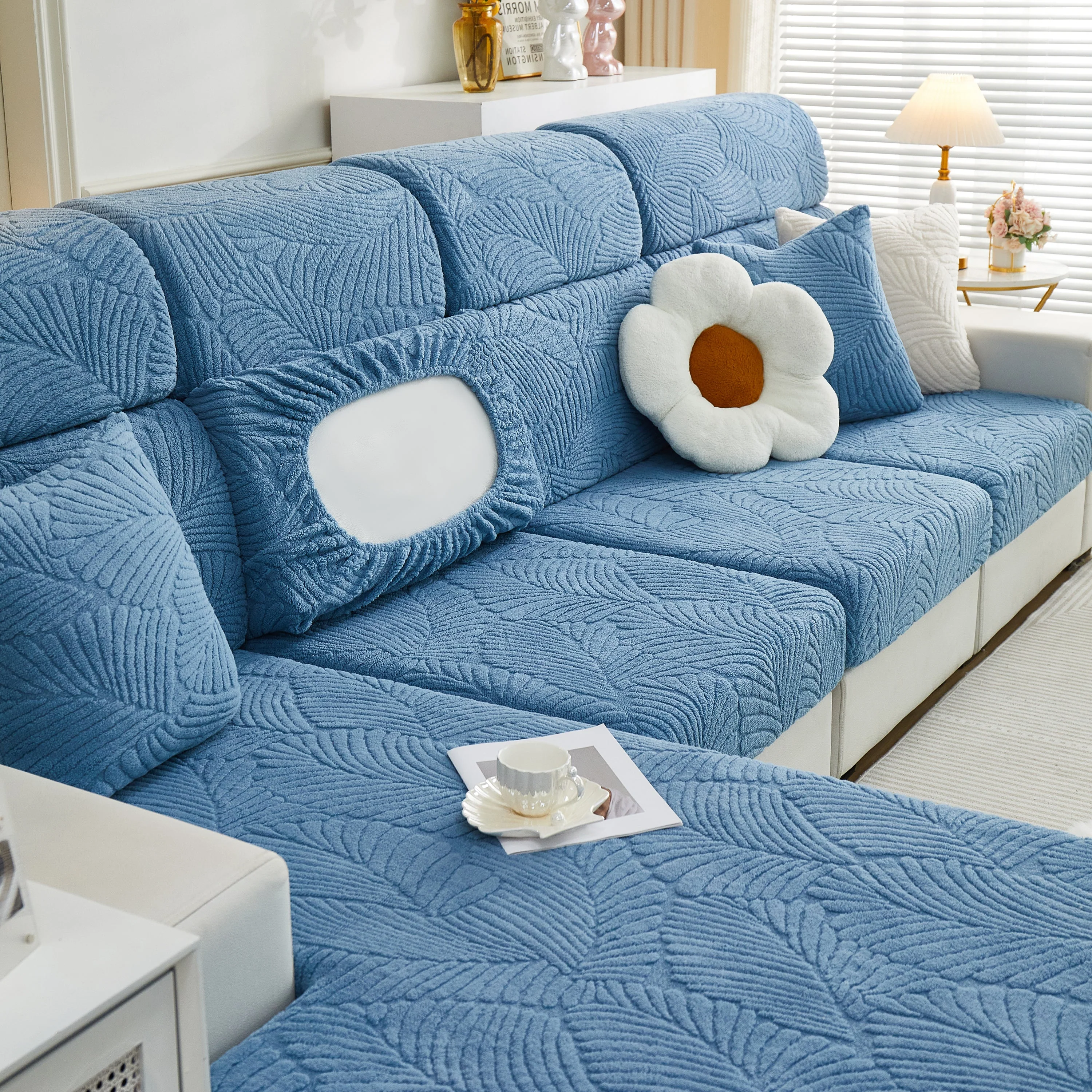 Cozy Plush Coral Fleece Sofa Cushion Slipcovers, Stretch Leaves Cushion Covers, Furniture Slipcovers - Image 81