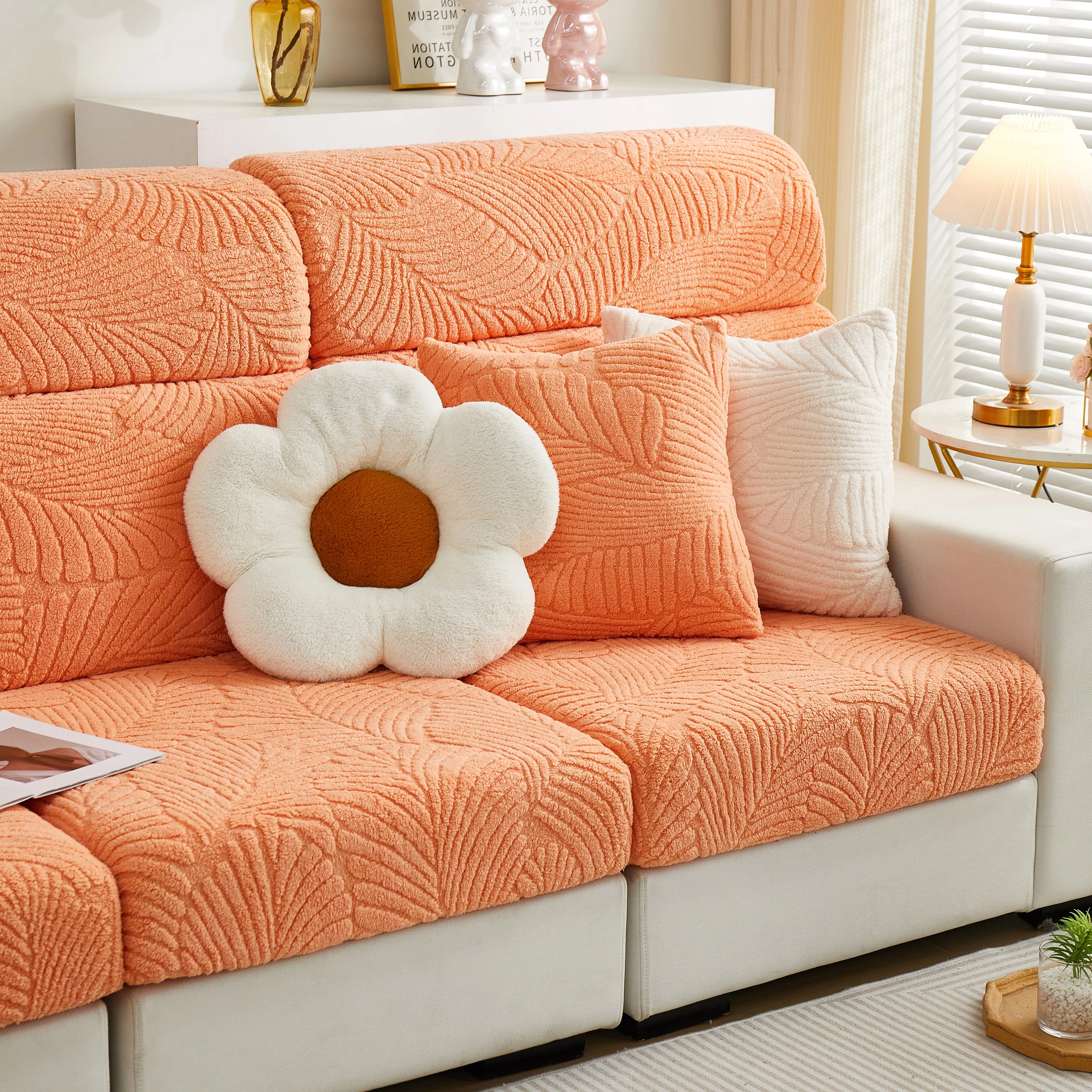 Cozy Plush Coral Fleece Sofa Cushion Slipcovers, Stretch Leaves Cushion Covers, Furniture Slipcovers - Image 87
