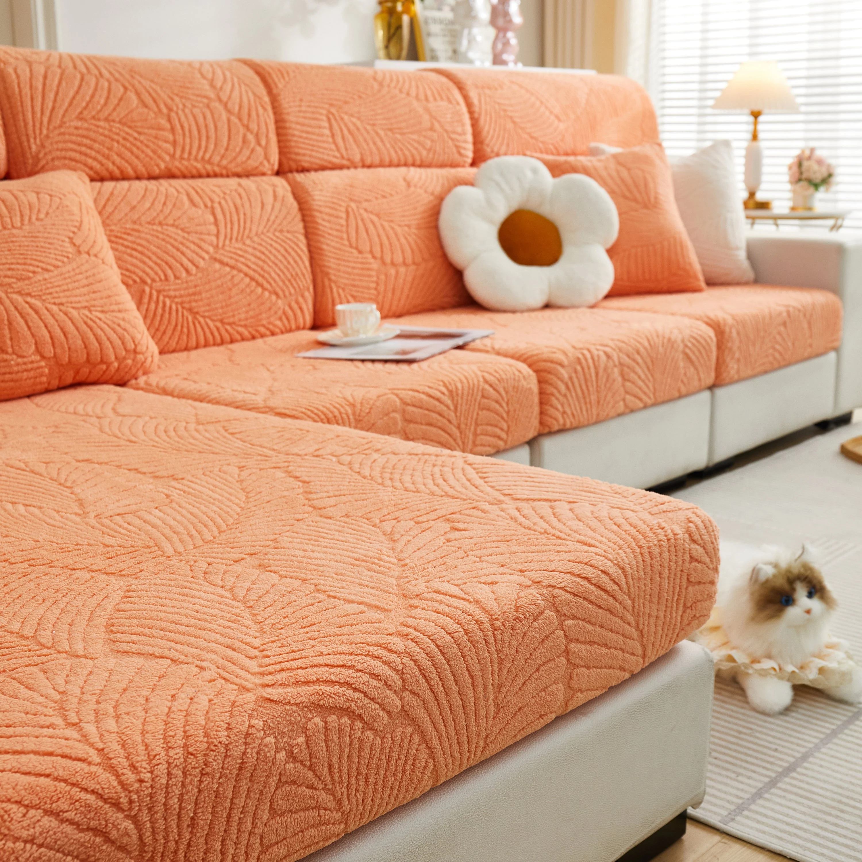 Cozy Plush Coral Fleece Sofa Cushion Slipcovers, Stretch Leaves Cushion Covers, Furniture Slipcovers - Image 89