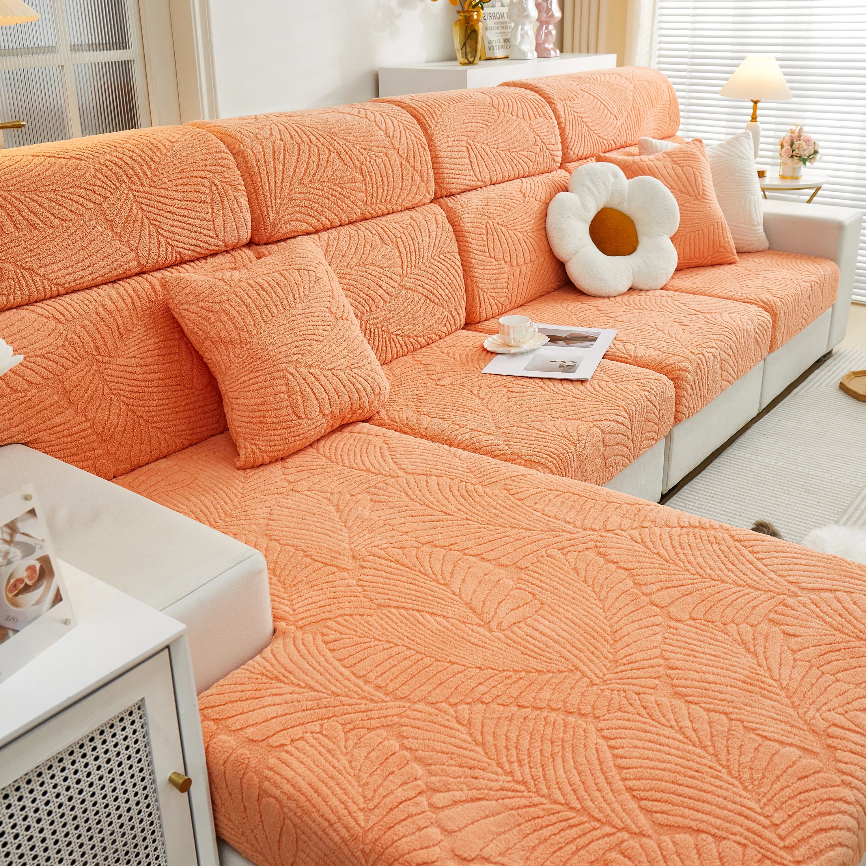 Cozy Plush Coral Fleece Sofa Cushion Slipcovers, Stretch Leaves Cushion Covers, Furniture Slipcovers - Image 92