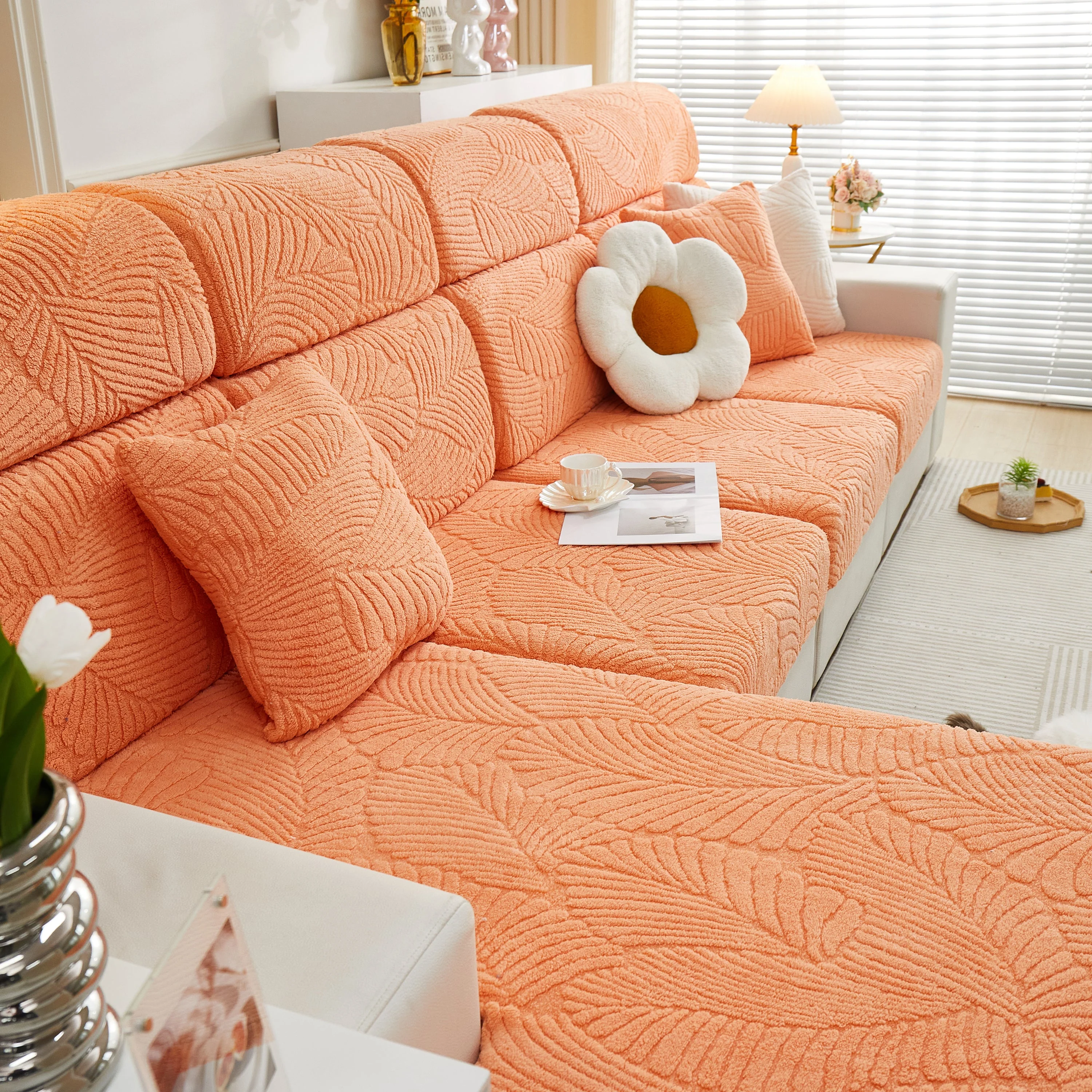 Cozy Plush Coral Fleece Sofa Cushion Slipcovers, Stretch Leaves Cushion Covers, Furniture Slipcovers - Image 93