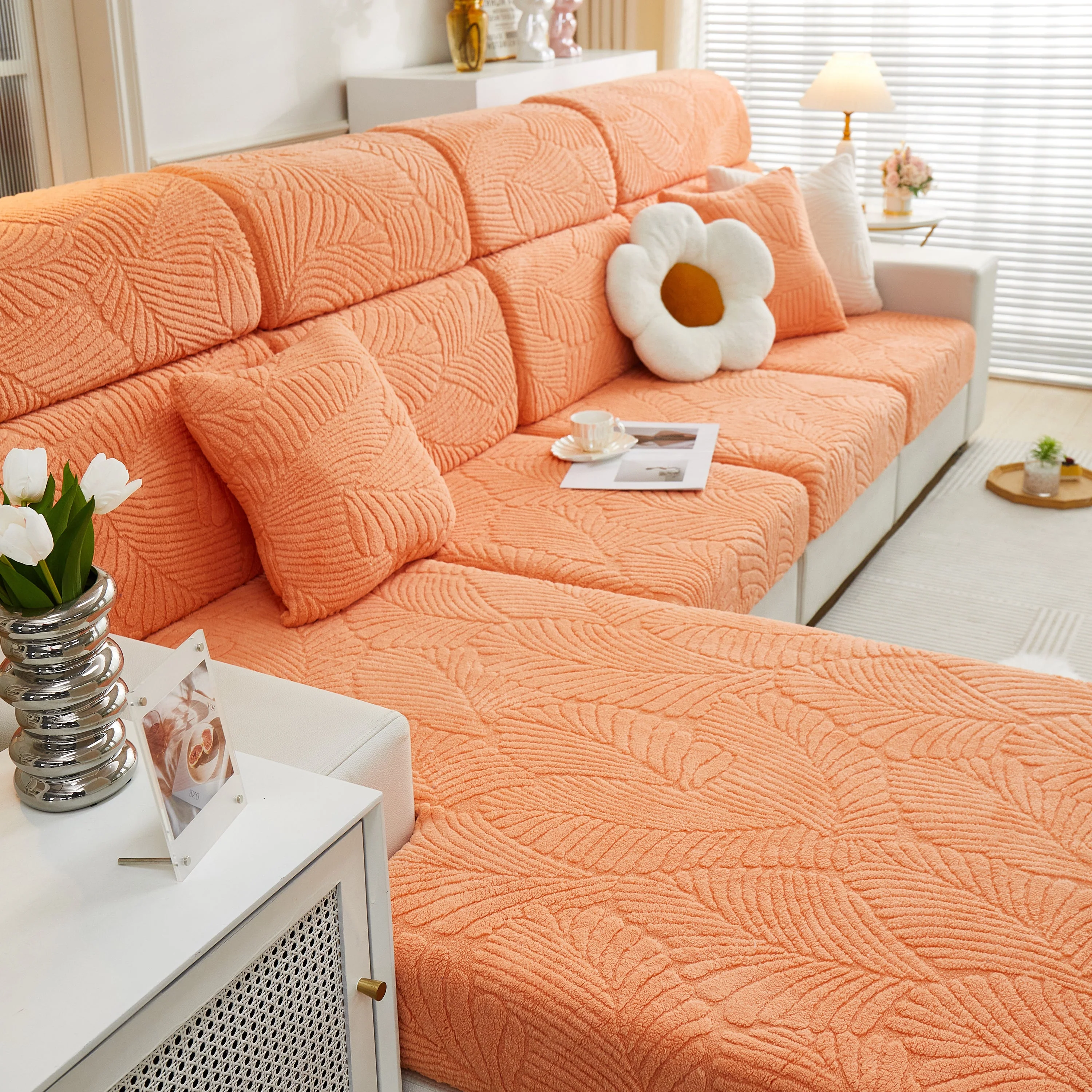 Cozy Plush Coral Fleece Sofa Cushion Slipcovers, Stretch Leaves Cushion Covers, Furniture Slipcovers - Image 94