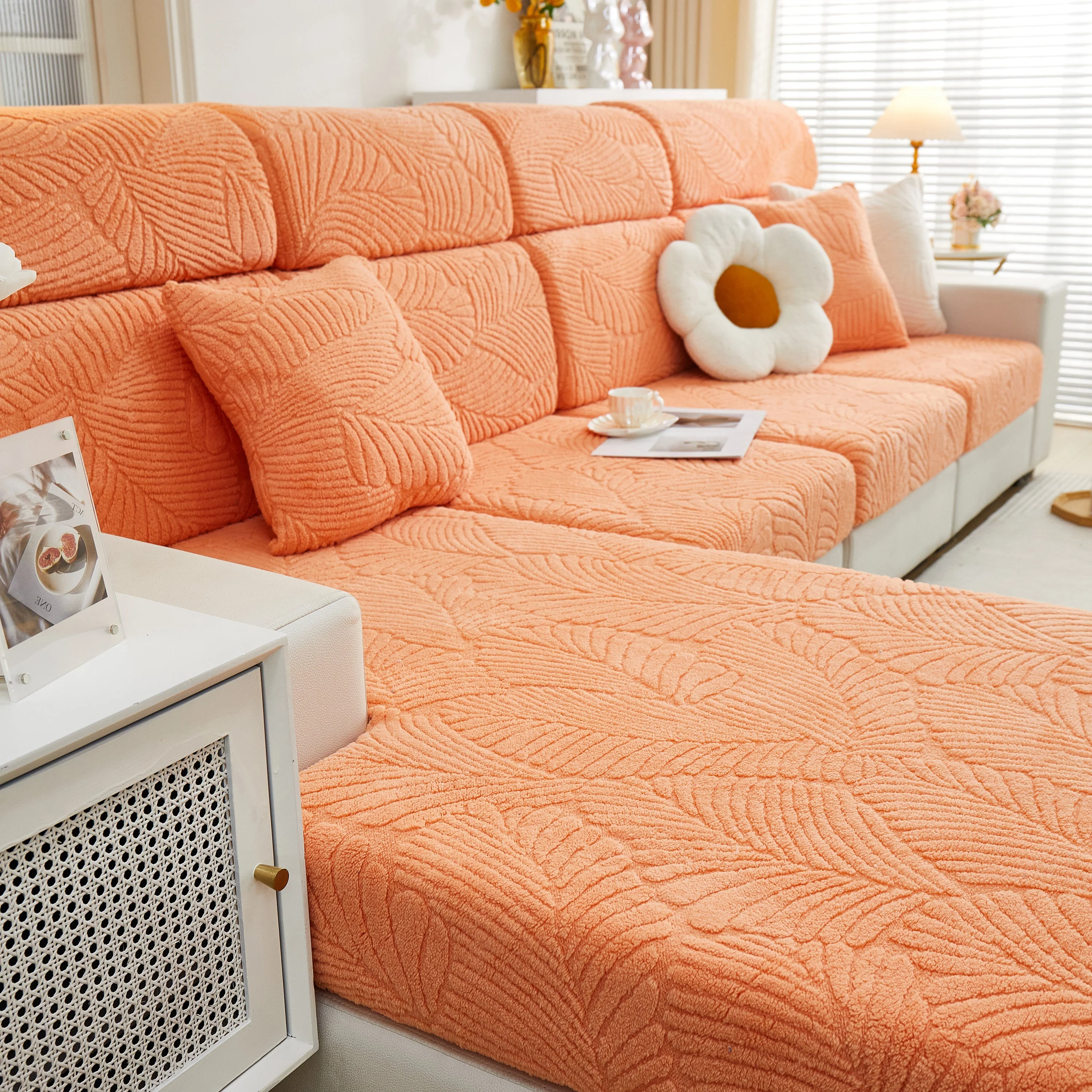 Cozy Plush Coral Fleece Sofa Cushion Slipcovers, Stretch Leaves Cushion Covers, Furniture Slipcovers - Image 95
