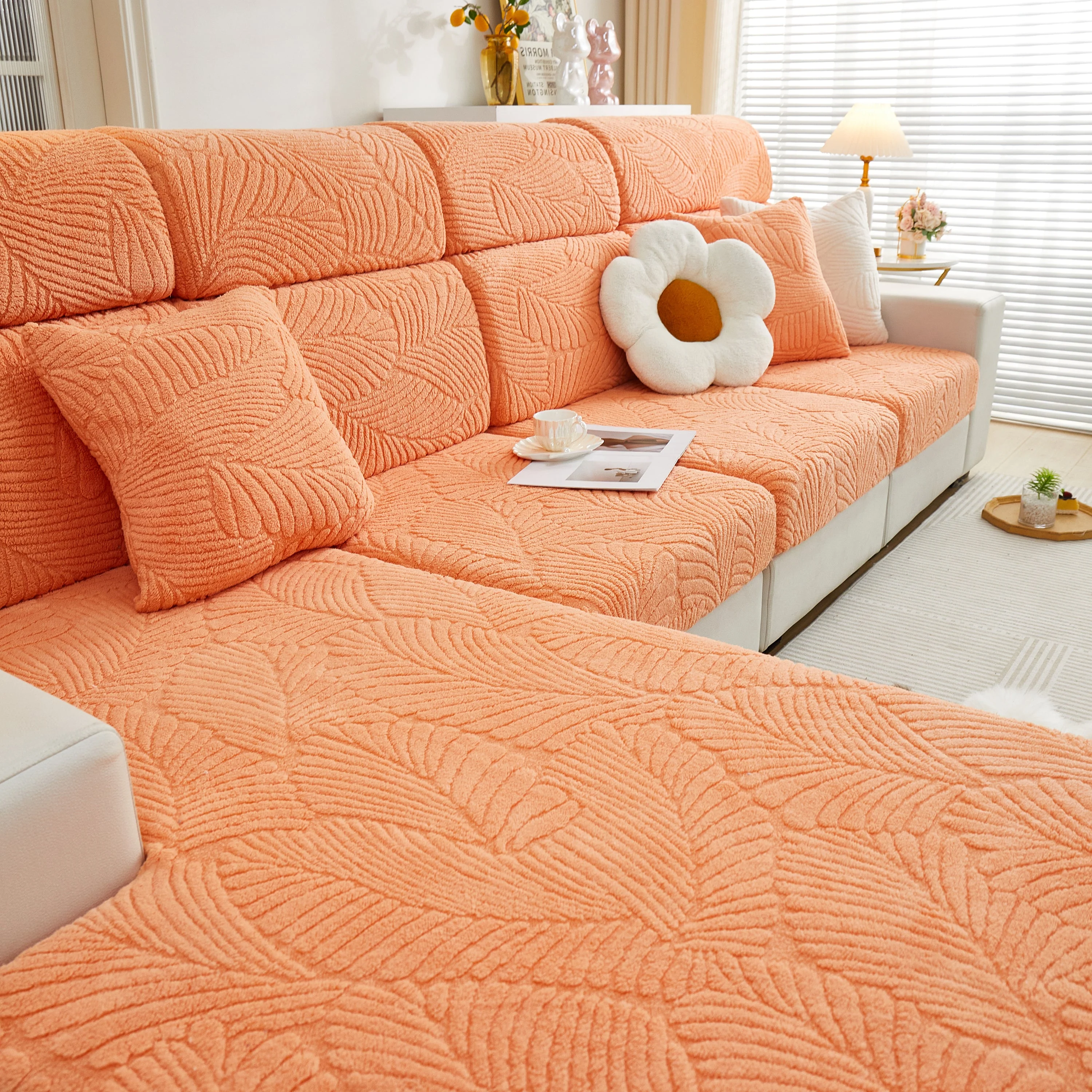 Cozy Plush Coral Fleece Sofa Cushion Slipcovers, Stretch Leaves Cushion Covers, Furniture Slipcovers - Image 96
