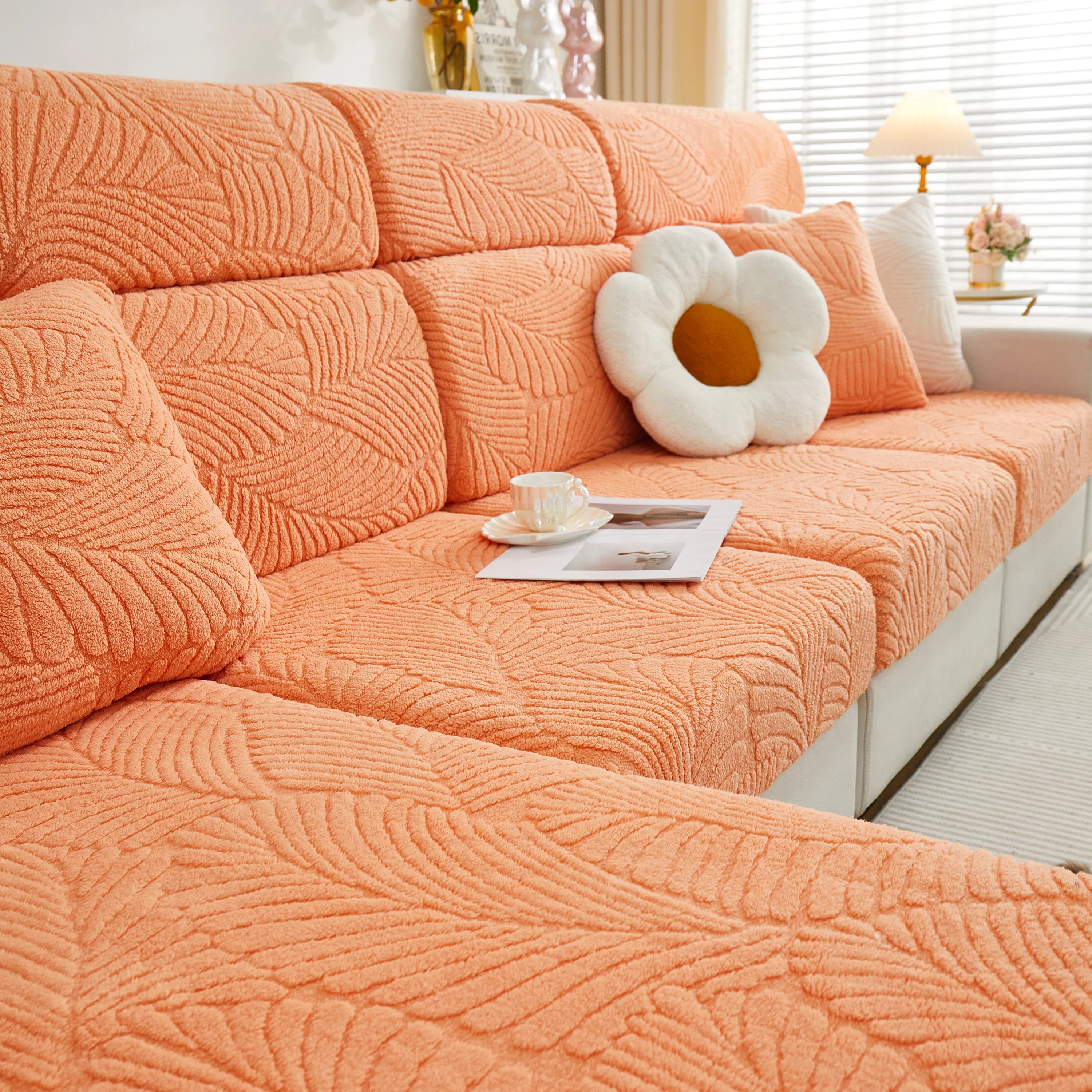 Cozy Plush Coral Fleece Sofa Cushion Slipcovers, Stretch Leaves Cushion Covers, Furniture Slipcovers - Image 97