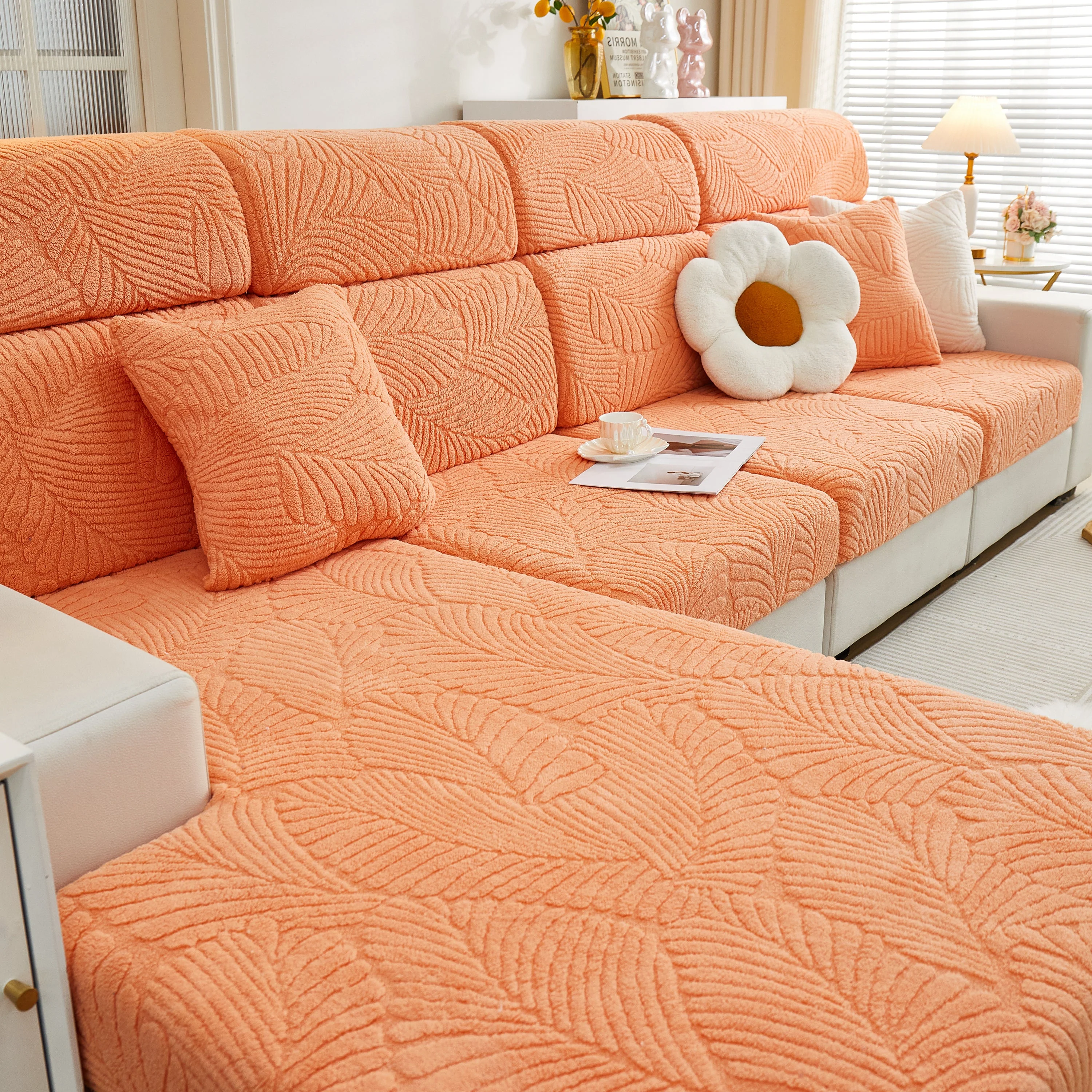 Cozy Plush Coral Fleece Sofa Cushion Slipcovers, Stretch Leaves Cushion Covers, Furniture Slipcovers - Image 98