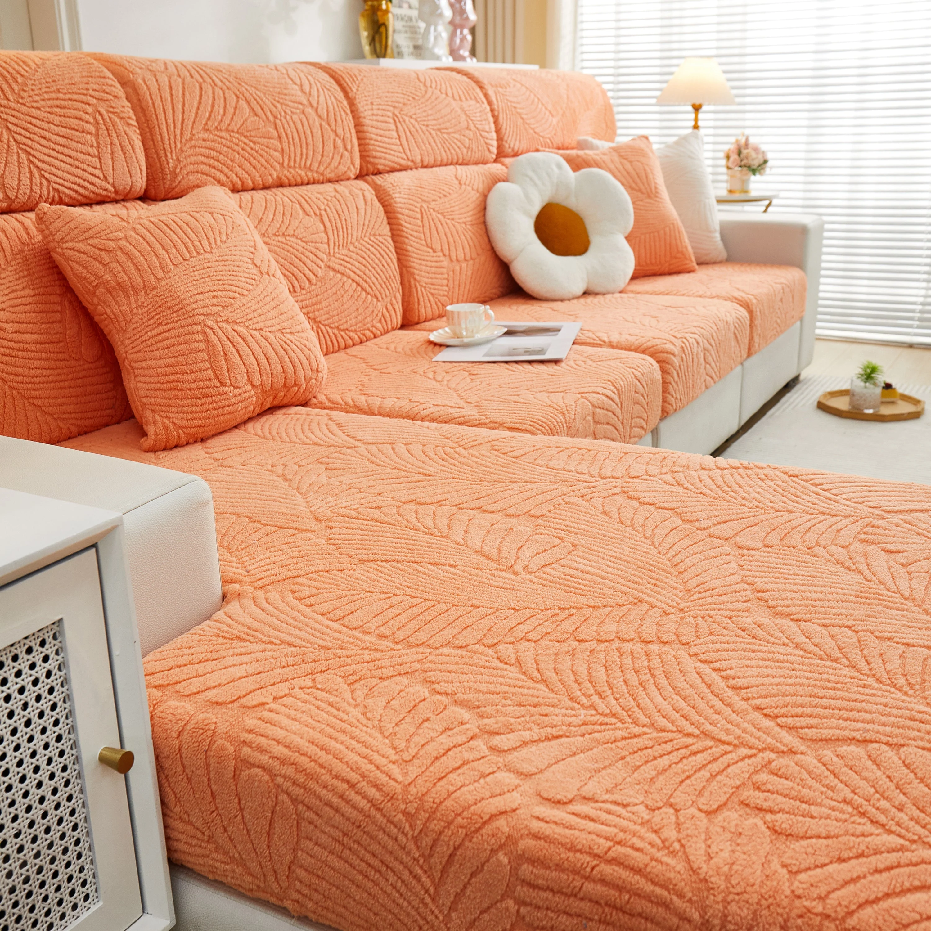 Cozy Plush Coral Fleece Sofa Cushion Slipcovers, Stretch Leaves Cushion Covers, Furniture Slipcovers - Image 99