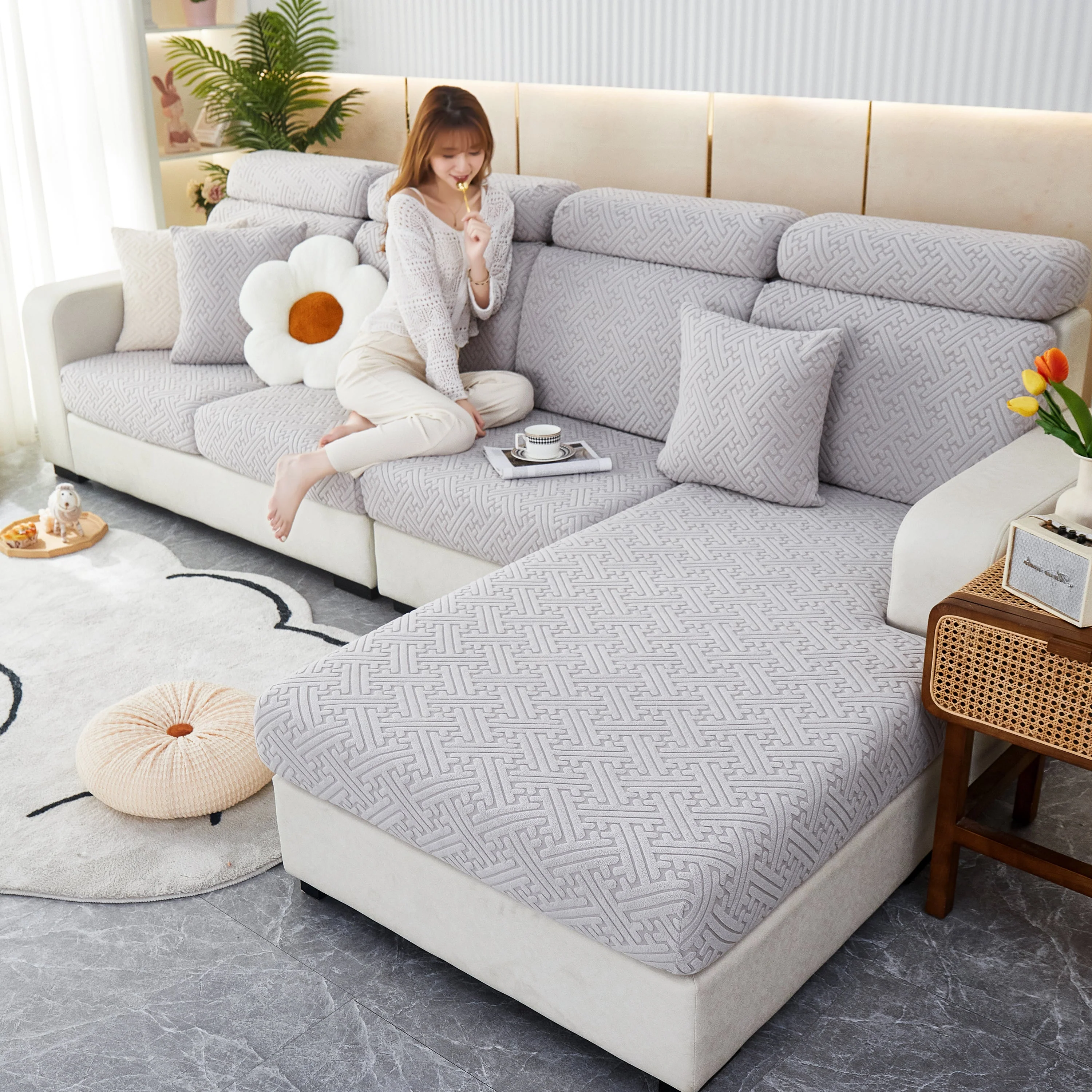 Cozy Polar Fleece Cushion Covers, Pet Friendly Stretch Sofa Covers for L-Shaped Couch and Recliner - Image 2