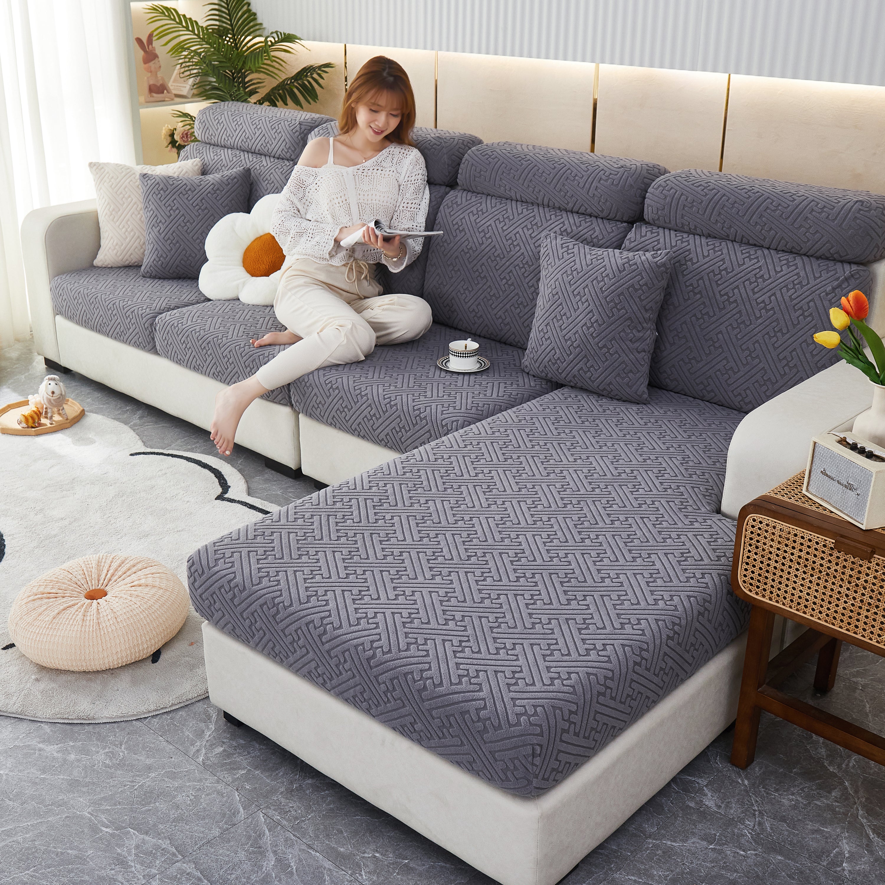 Cozy Polar Fleece Cushion Covers, Pet Friendly Stretch Sofa Covers for L-Shaped Couch and Recliner - Image 3
