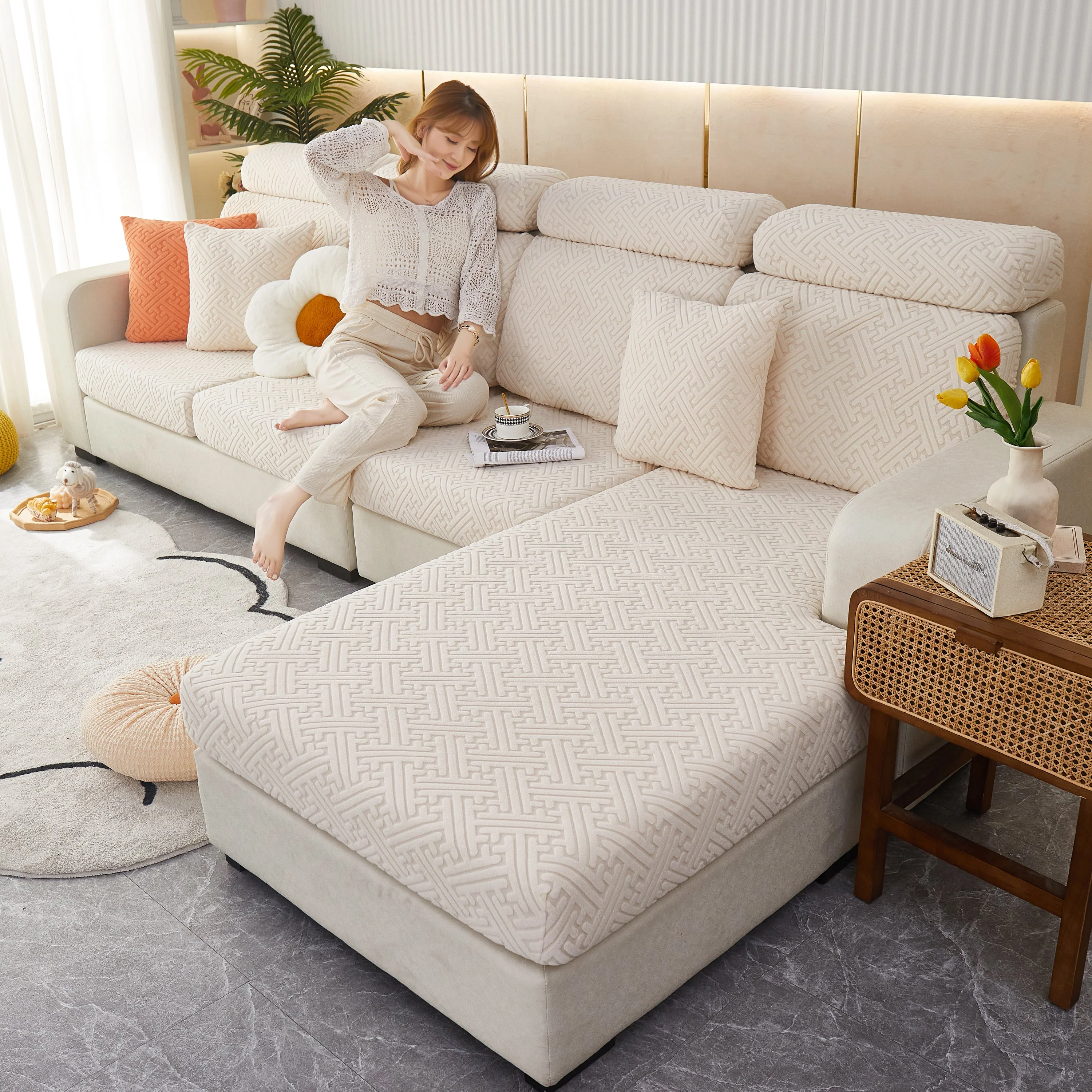 Cozy Polar Fleece Cushion Covers, Pet Friendly Stretch Sofa Covers for L-Shaped Couch and Recliner - Image 4