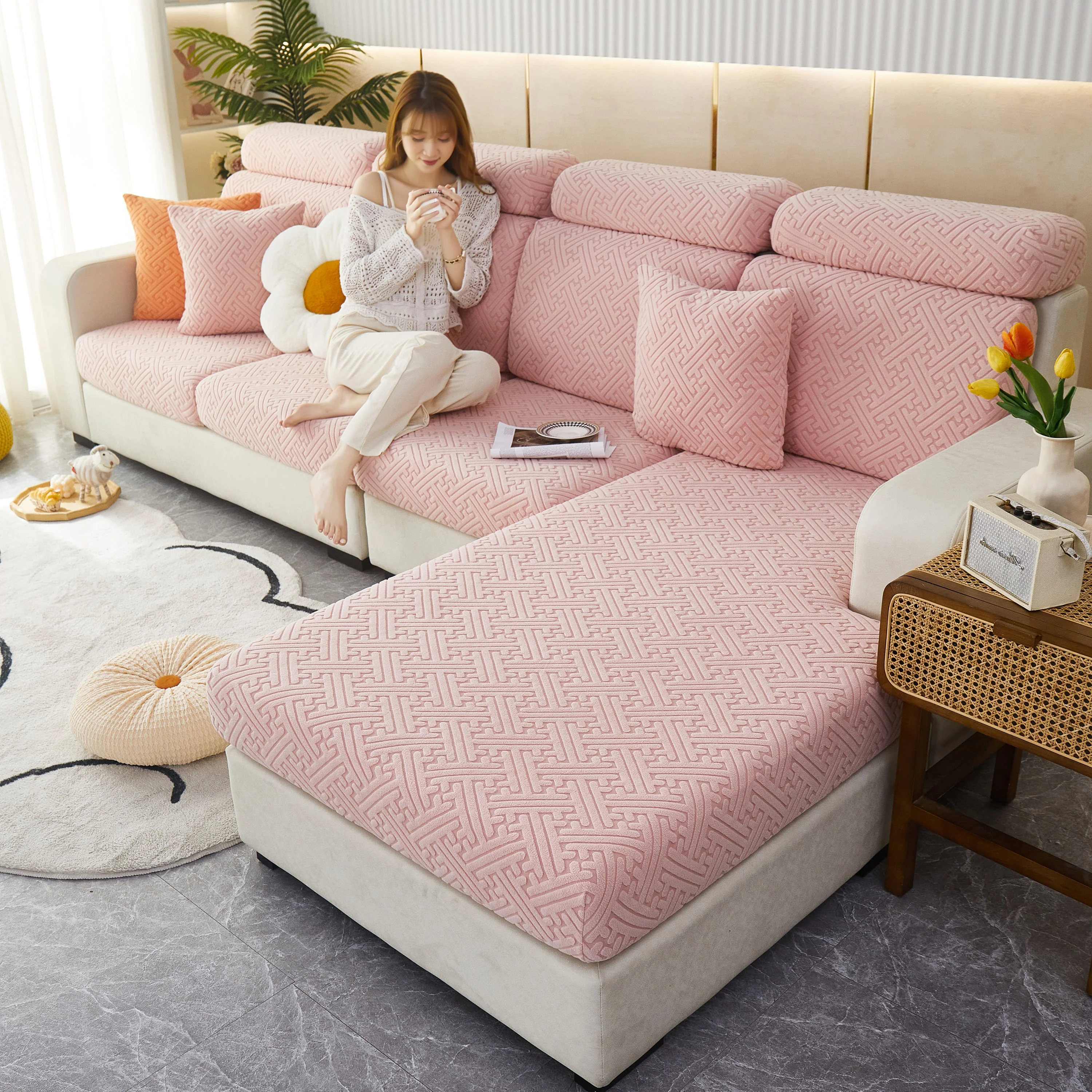 Cozy Polar Fleece Cushion Covers, Pet Friendly Stretch Sofa Covers for L-Shaped Couch and Recliner - Image 5
