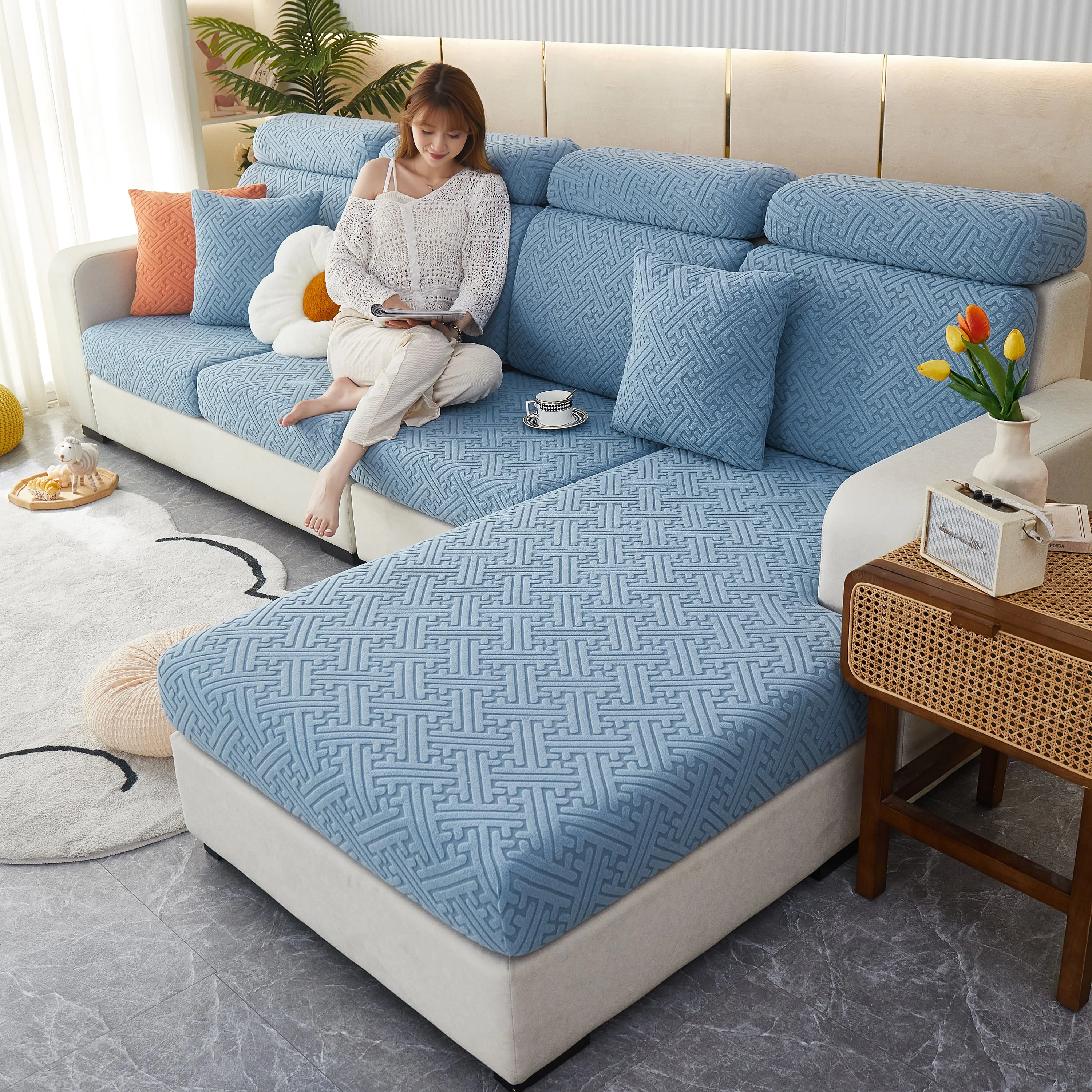 Cozy Polar Fleece Cushion Covers, Pet Friendly Stretch Sofa Covers for L-Shaped Couch and Recliner - Image 6