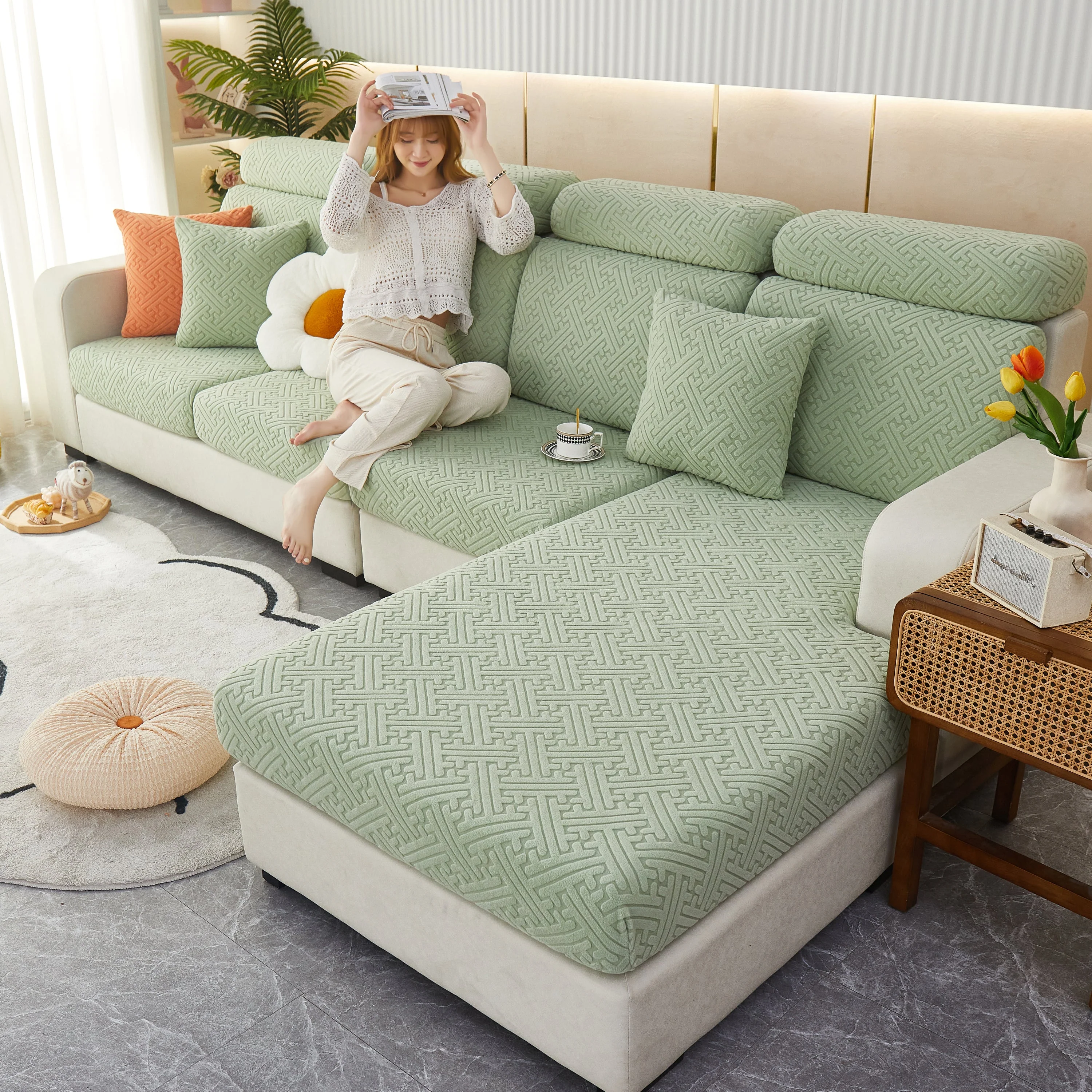 Cozy Polar Fleece Cushion Covers, Pet Friendly Stretch Sofa Covers for L-Shaped Couch and Recliner - Image 7