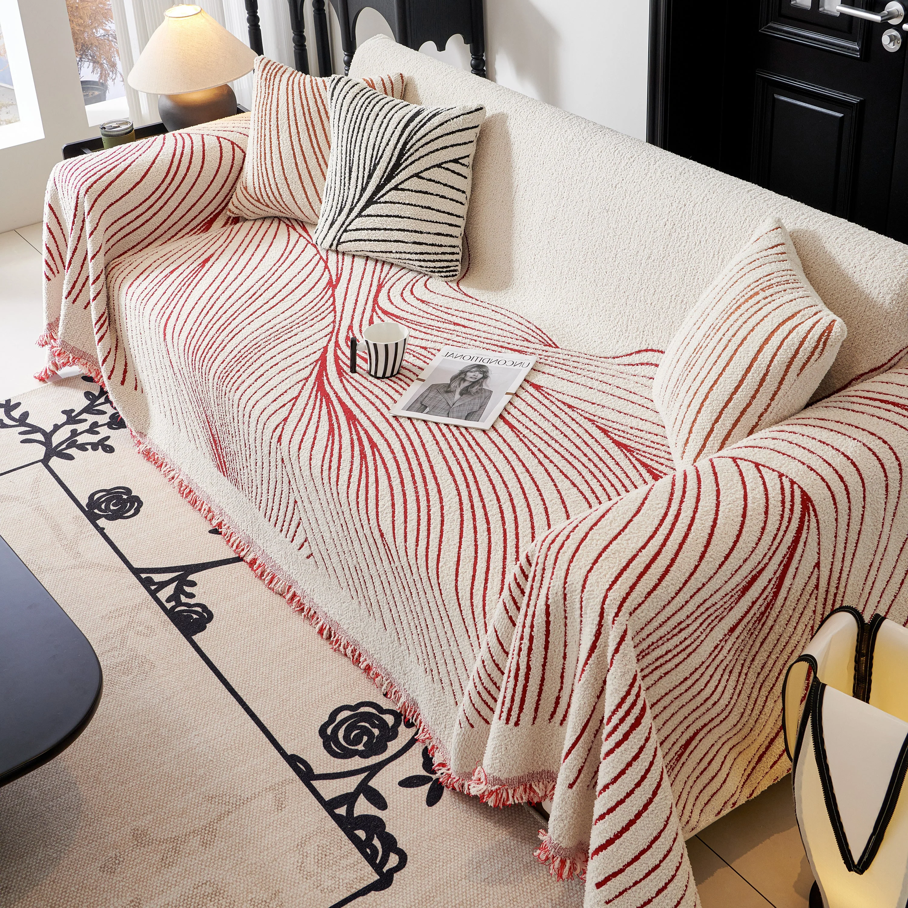 Cozy Striped Sofa Throw Blanket L Shaped Sectional Couch Covers Luxury Throws for Sofas - Image 21