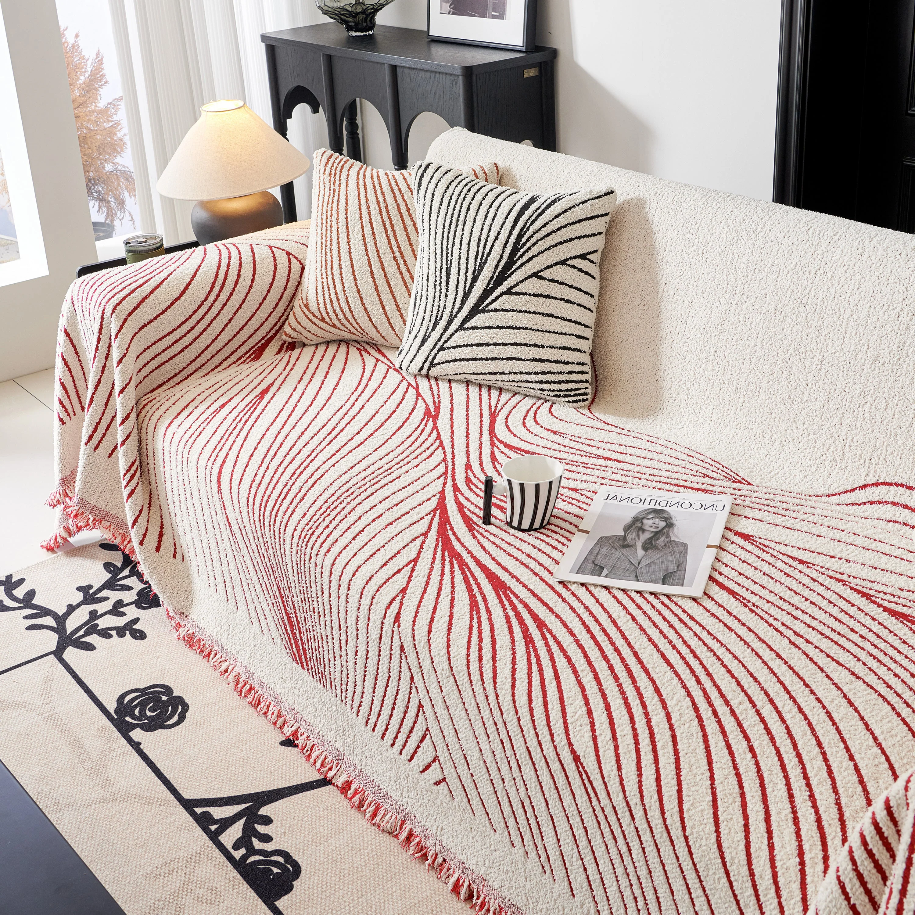 Cozy Striped Sofa Throw Blanket L Shaped Sectional Couch Covers Luxury Throws for Sofas - Image 24