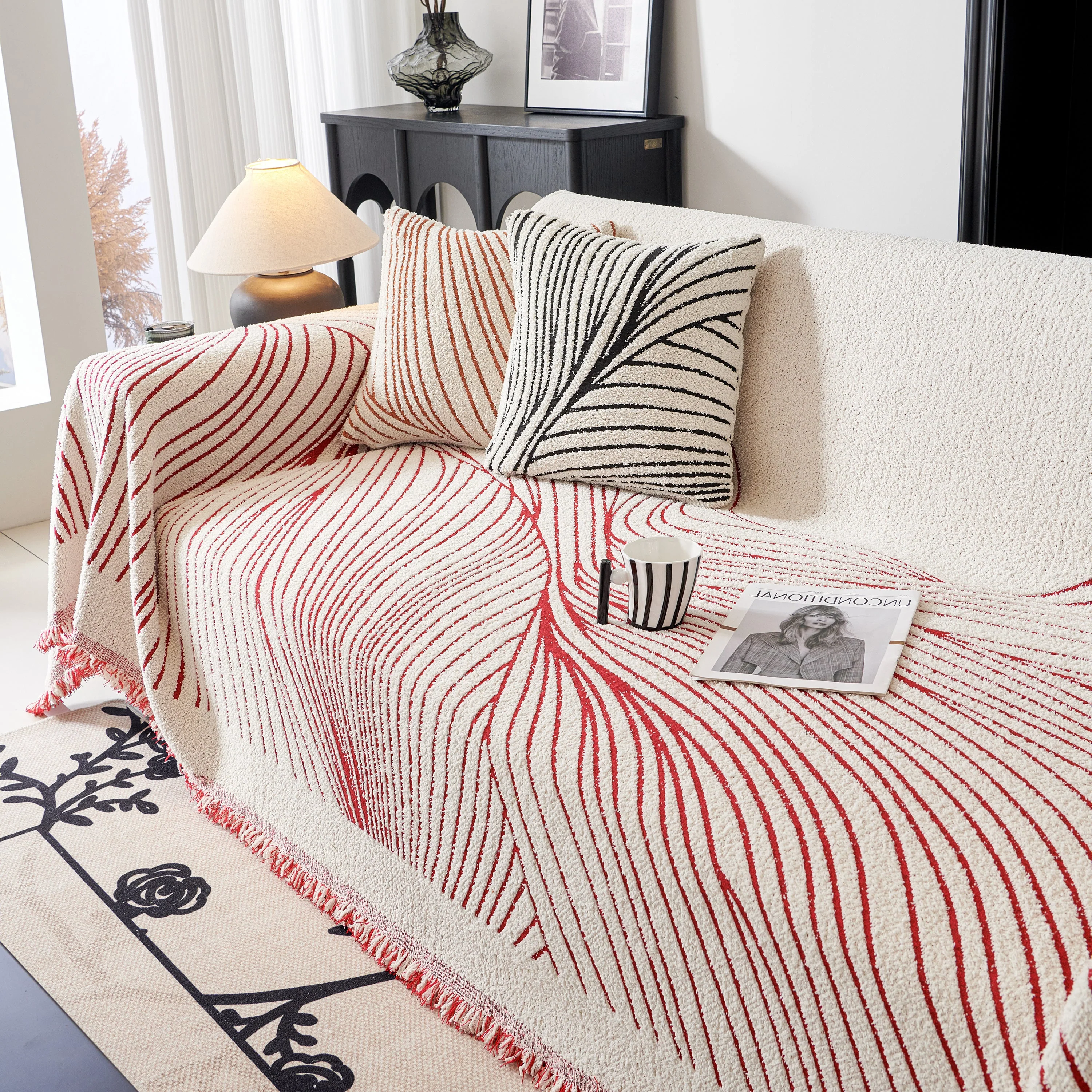 Cozy Striped Sofa Throw Blanket L Shaped Sectional Couch Covers Luxury Throws for Sofas - Image 25