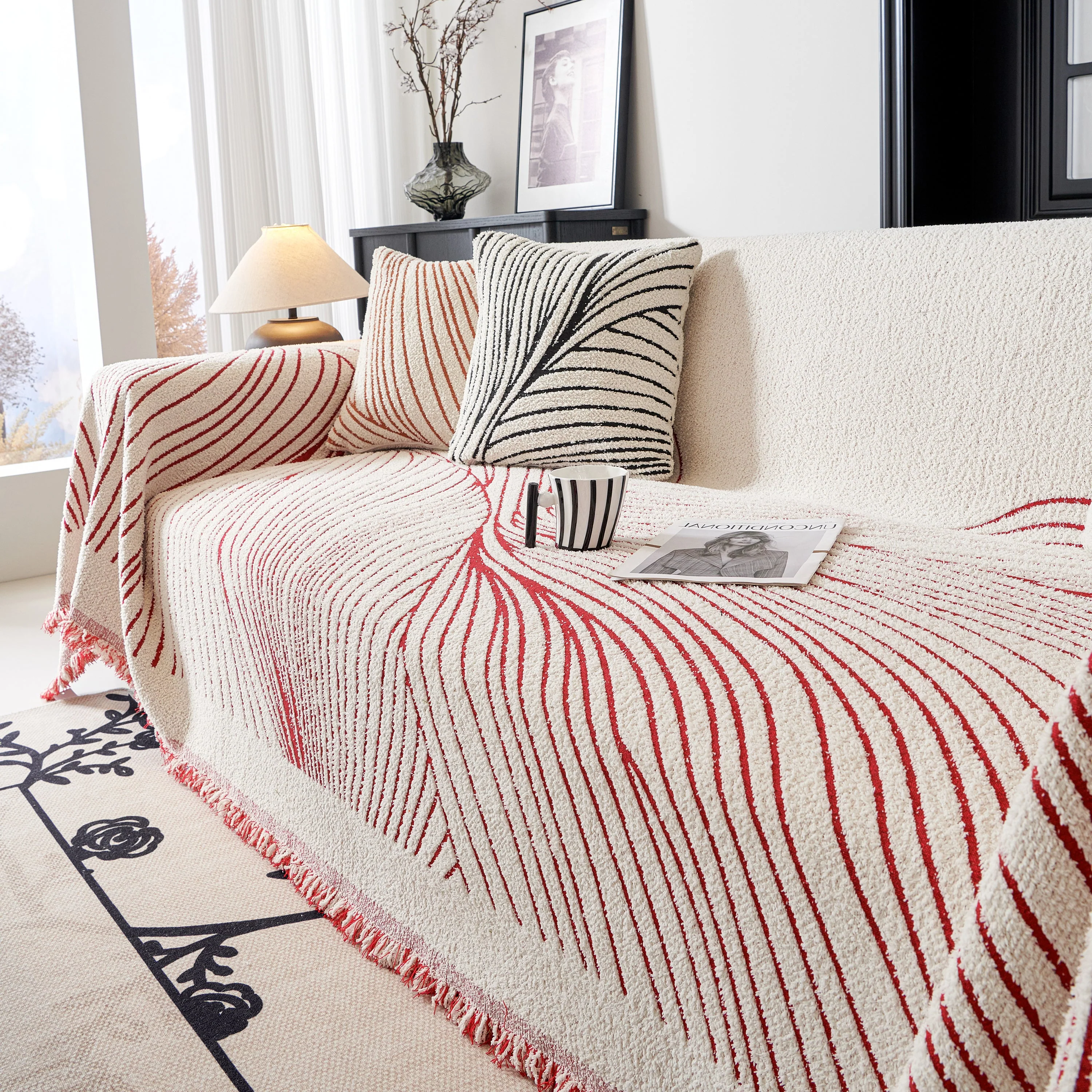 Cozy Striped Sofa Throw Blanket L Shaped Sectional Couch Covers Luxury Throws for Sofas - Image 27