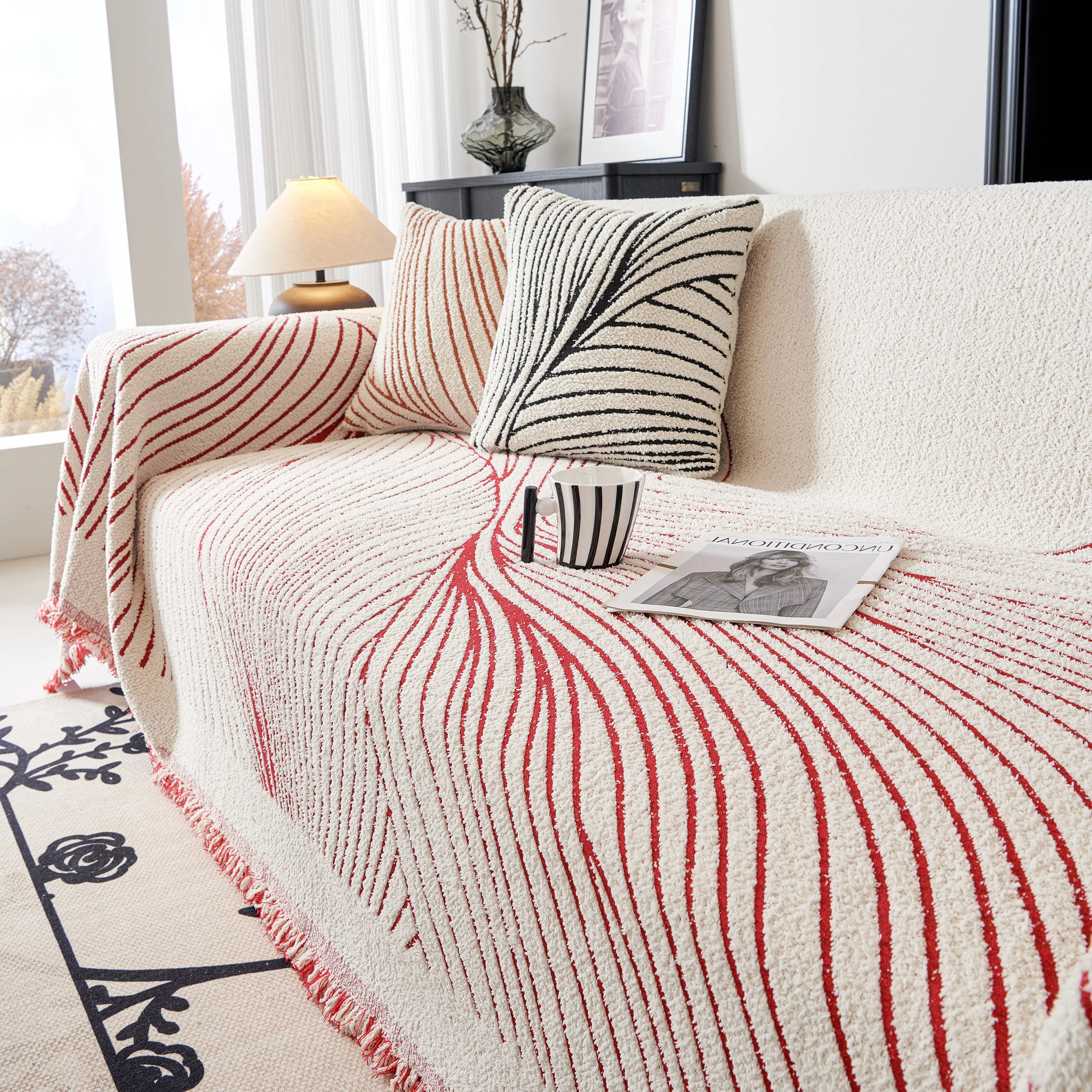 Cozy Striped Sofa Throw Blanket L Shaped Sectional Couch Covers Luxury Throws for Sofas - Image 28