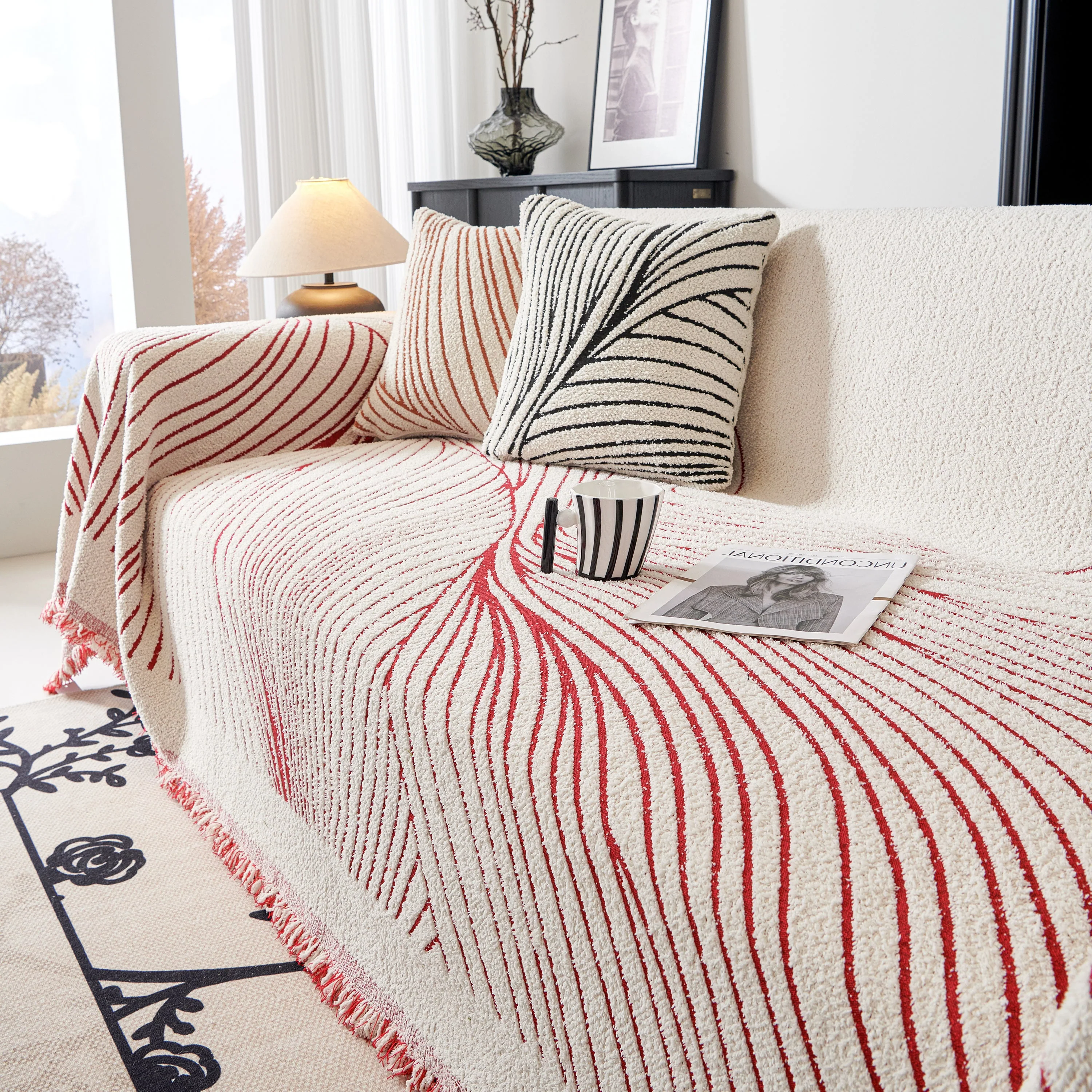 Cozy Striped Sofa Throw Blanket L Shaped Sectional Couch Covers Luxury Throws for Sofas - Image 30
