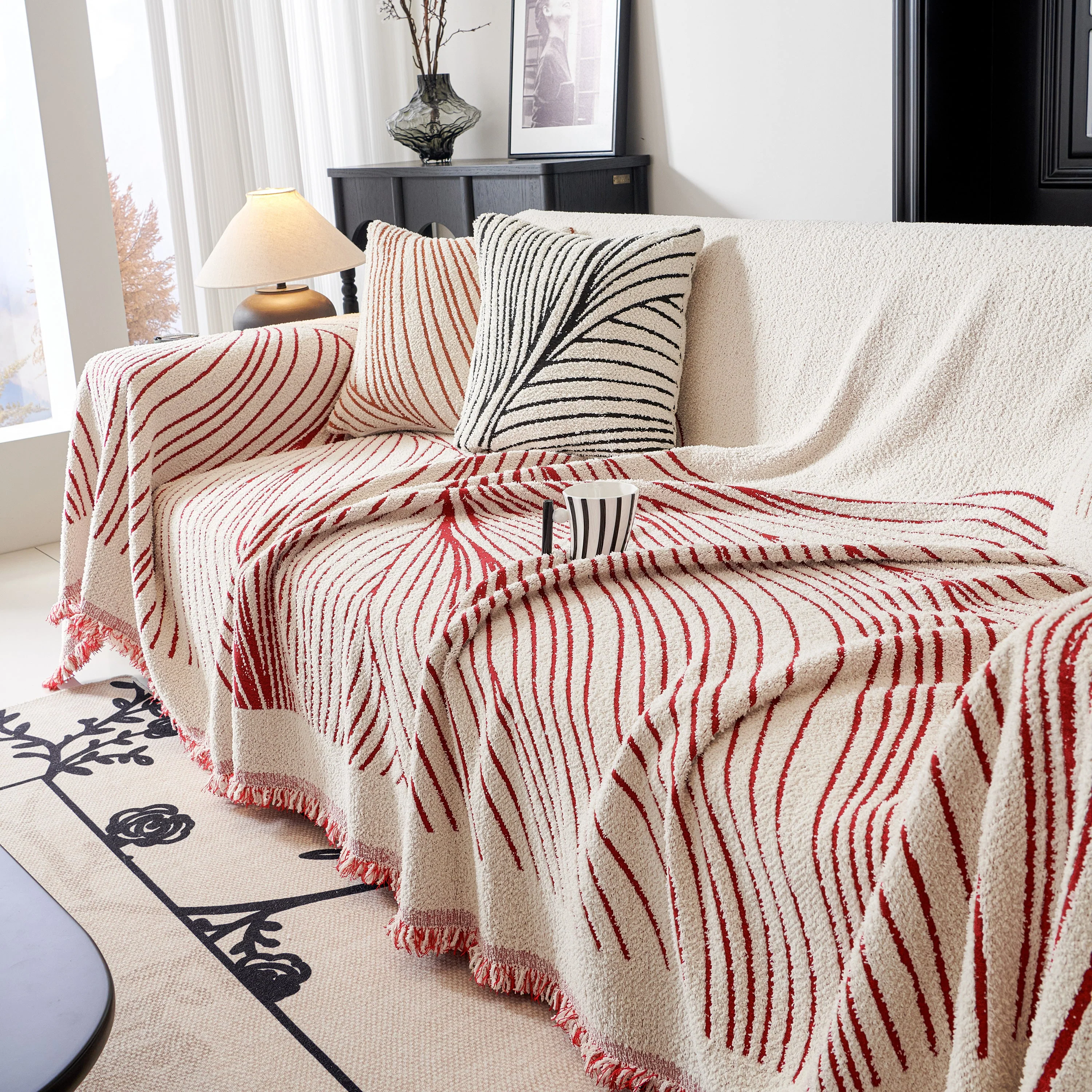 Cozy Striped Sofa Throw Blanket L Shaped Sectional Couch Covers Luxury Throws for Sofas - Image 34