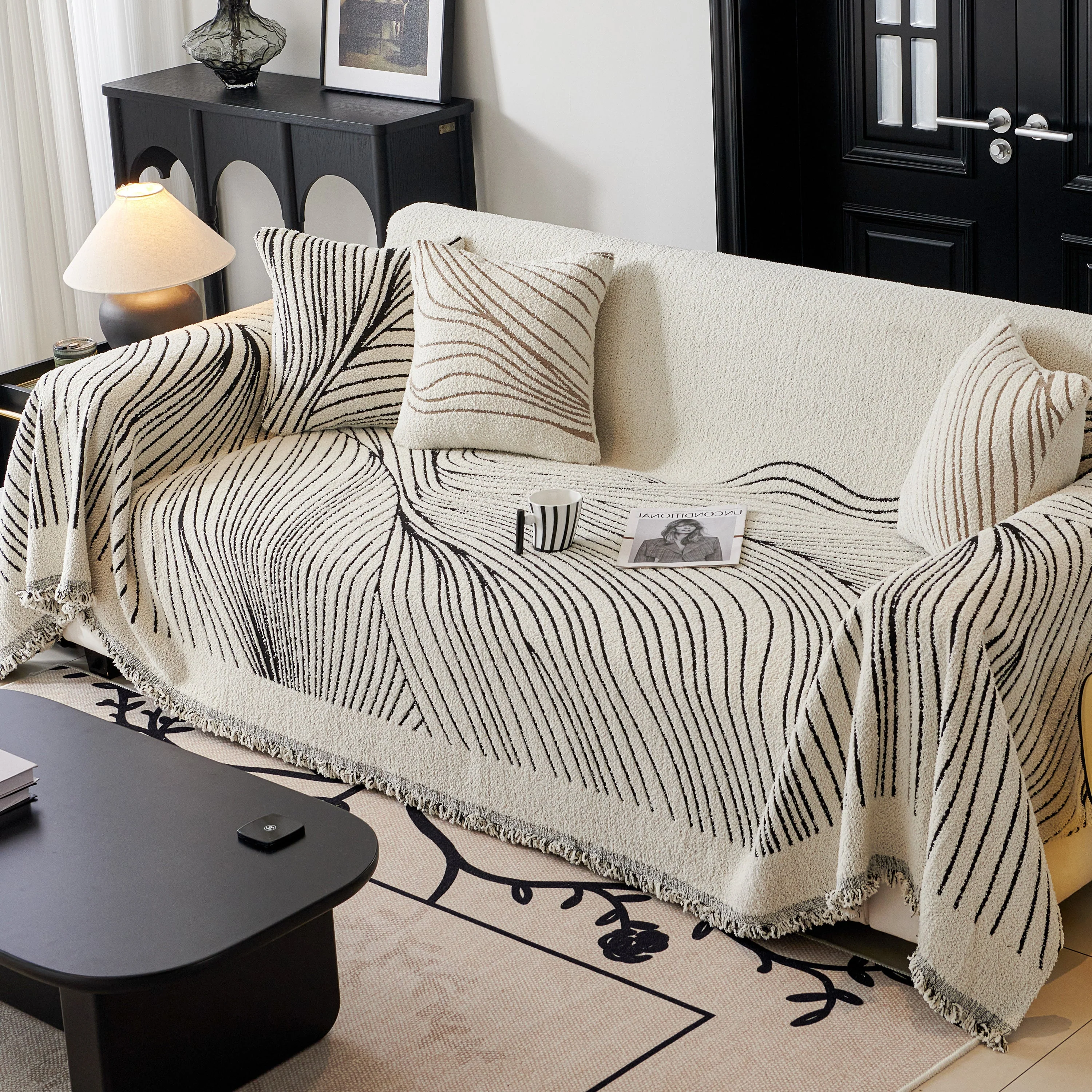 Cozy Striped Sofa Throw Blanket L Shaped Sectional Couch Covers Luxury Throws for Sofas - Image 36