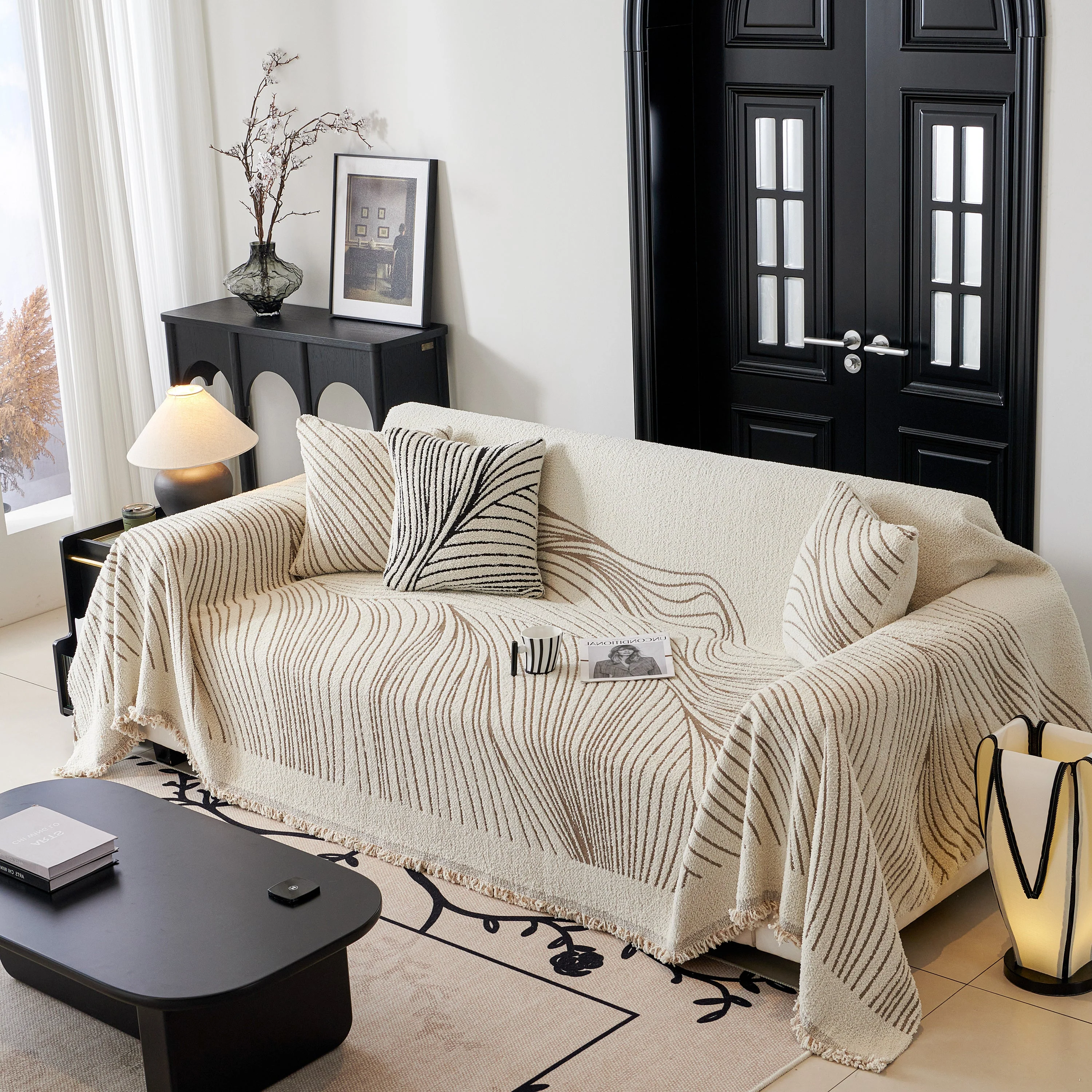 Cozy Striped Sofa Throw Blanket L Shaped Sectional Couch Covers Luxury Throws for Sofas - Image 42
