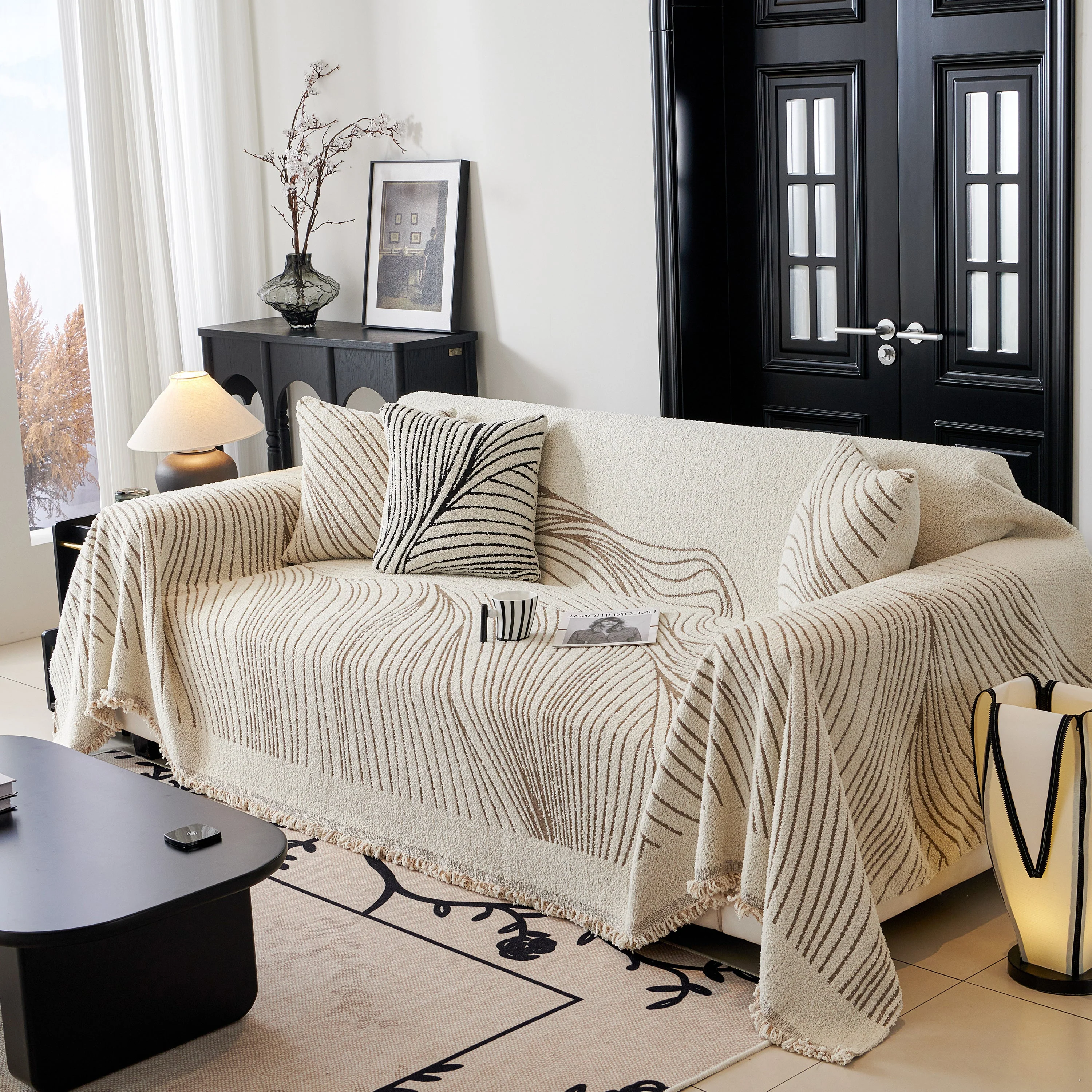 Cozy Striped Sofa Throw Blanket L Shaped Sectional Couch Covers Luxury Throws for Sofas - Image 43