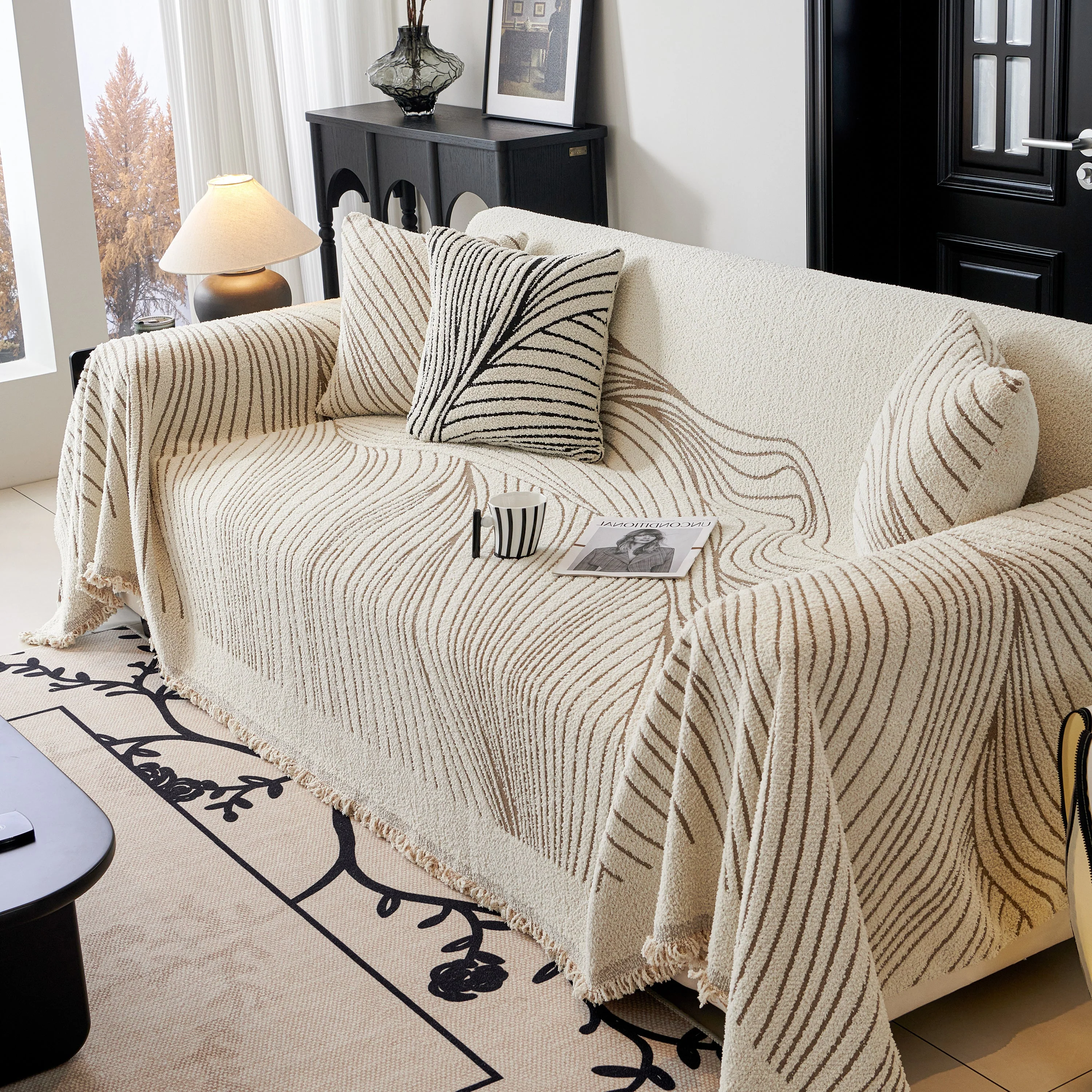 Cozy Striped Sofa Throw Blanket L Shaped Sectional Couch Covers Luxury Throws for Sofas - Image 44