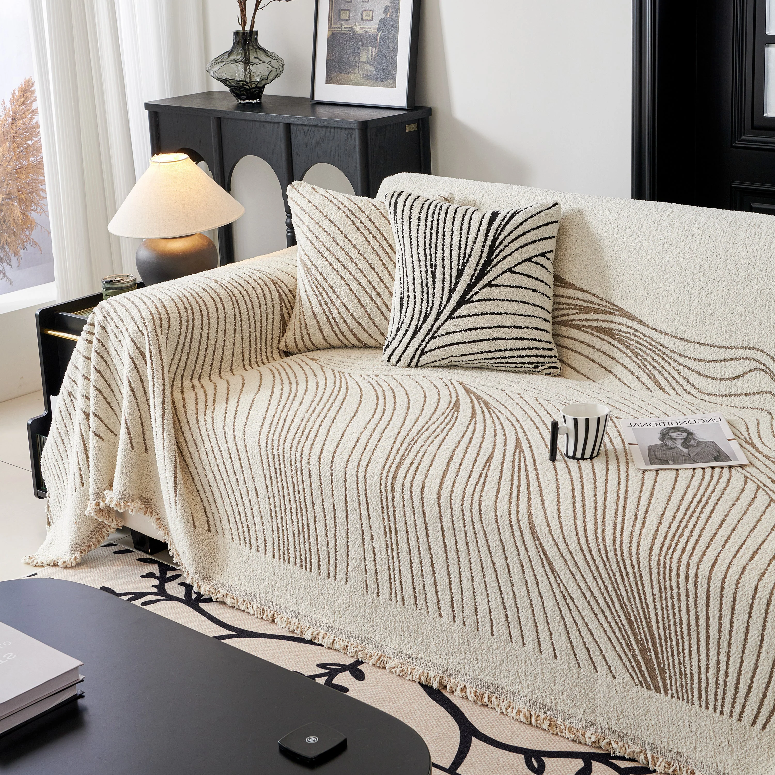 Cozy Striped Sofa Throw Blanket L Shaped Sectional Couch Covers Luxury Throws for Sofas - Image 47