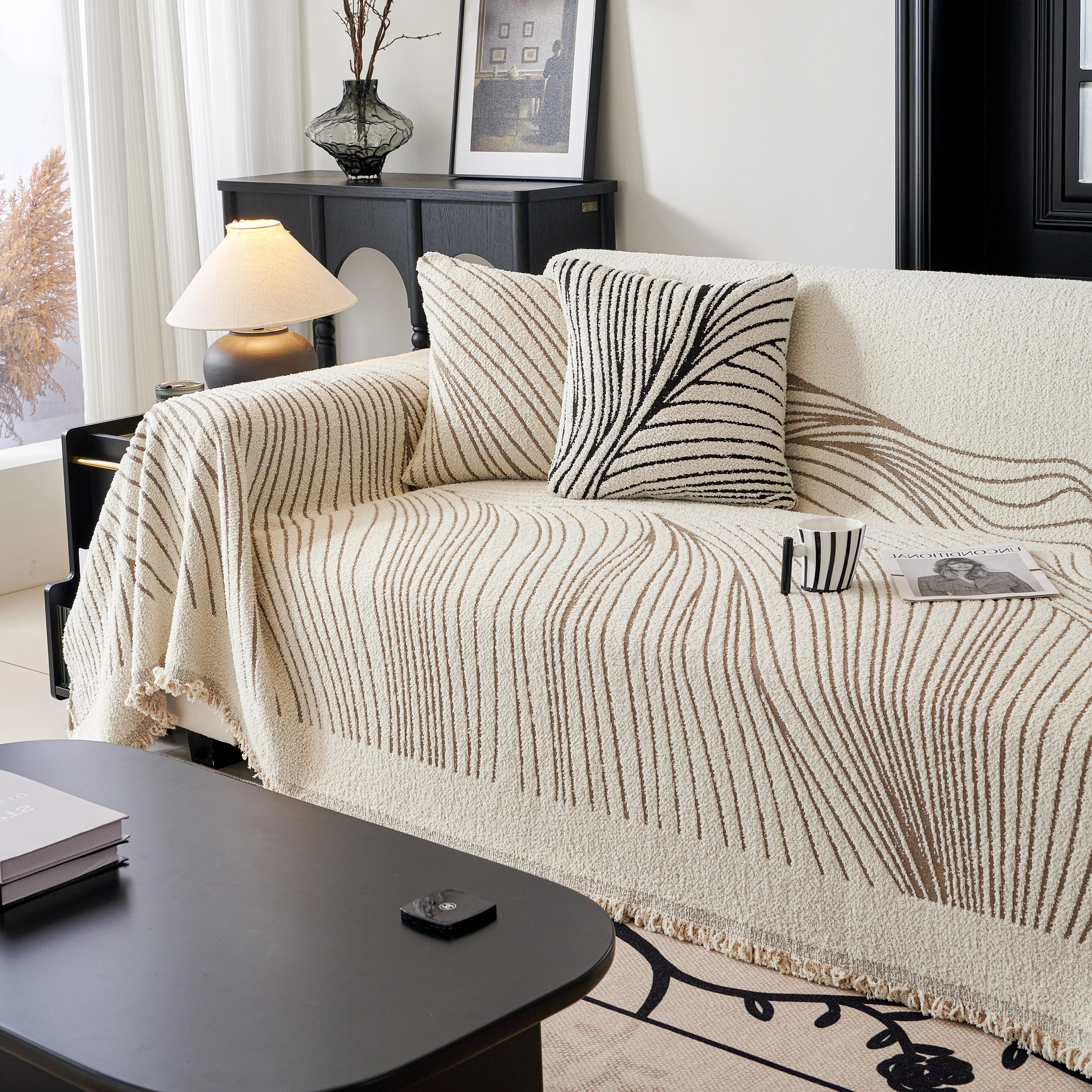 Cozy Striped Sofa Throw Blanket L Shaped Sectional Couch Covers Luxury Throws for Sofas - Image 48