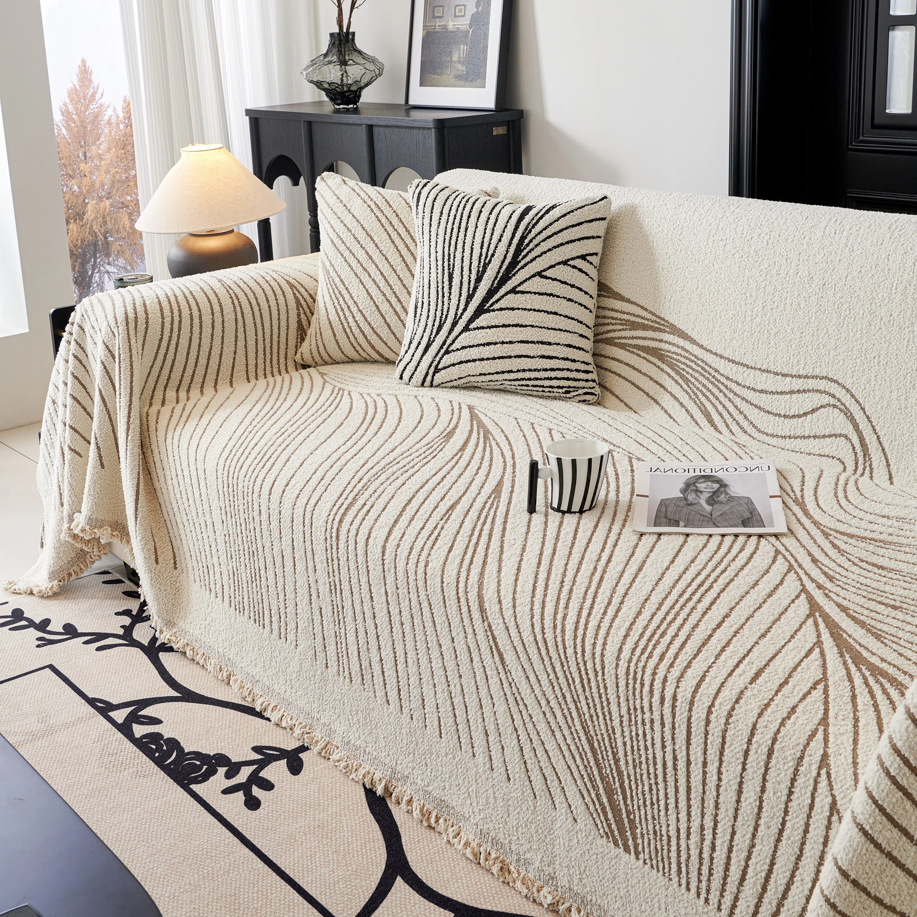 Cozy Striped Sofa Throw Blanket L Shaped Sectional Couch Covers Luxury Throws for Sofas - Image 51