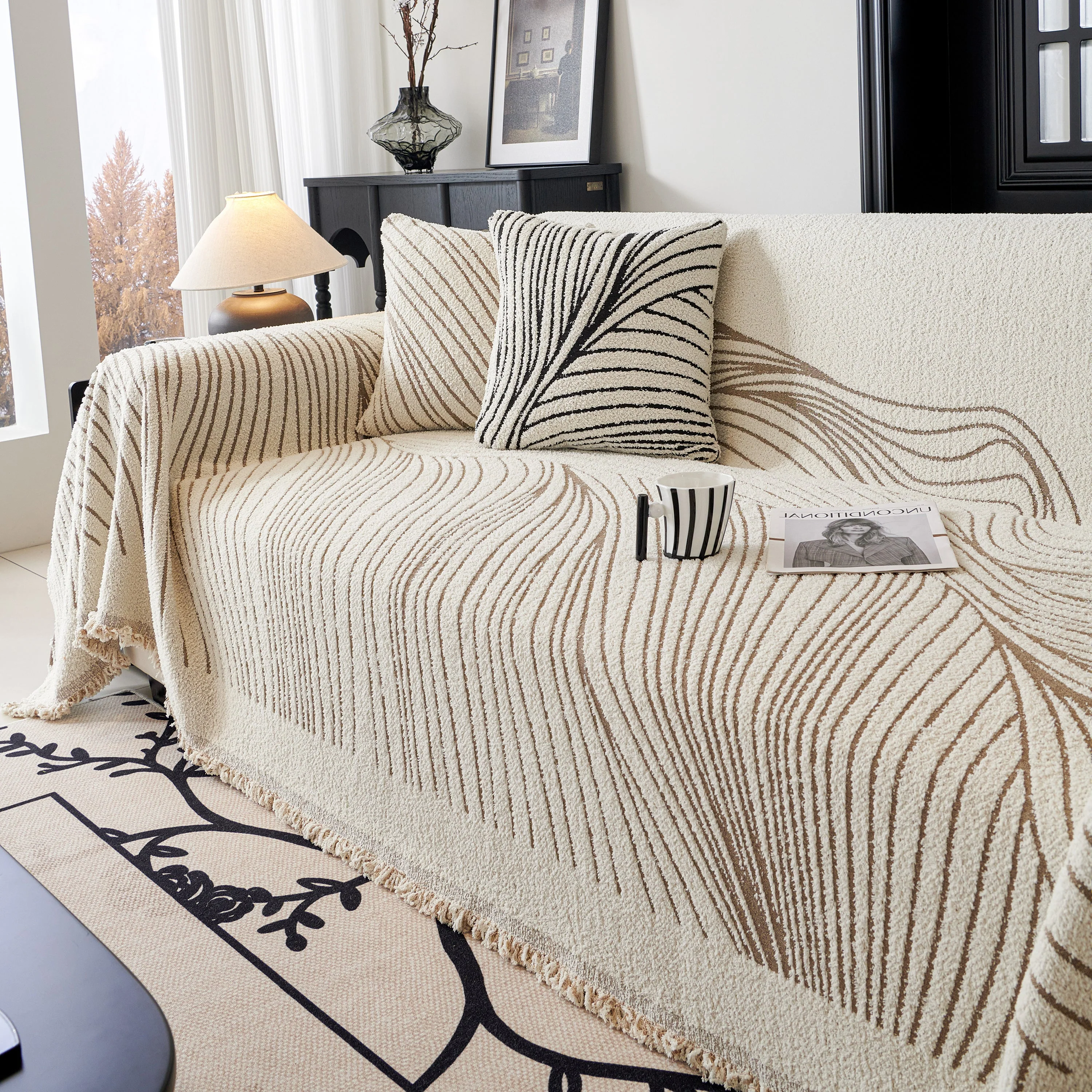 Cozy Striped Sofa Throw Blanket L Shaped Sectional Couch Covers Luxury Throws for Sofas - Image 52