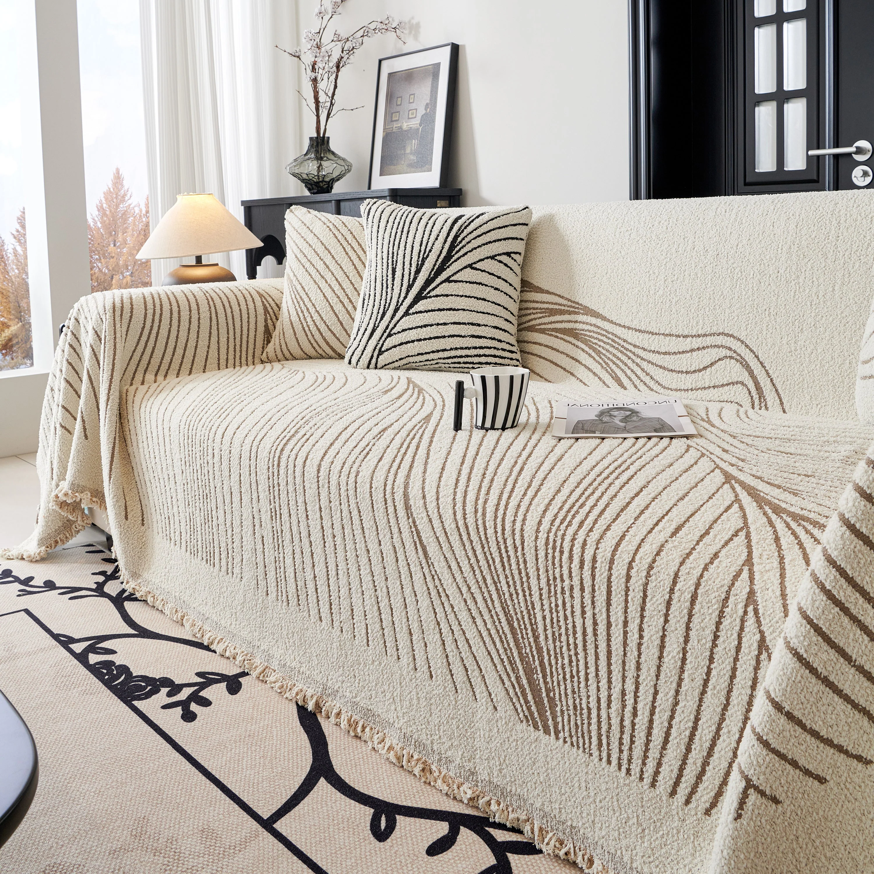 Cozy Striped Sofa Throw Blanket L Shaped Sectional Couch Covers Luxury Throws for Sofas - Image 55