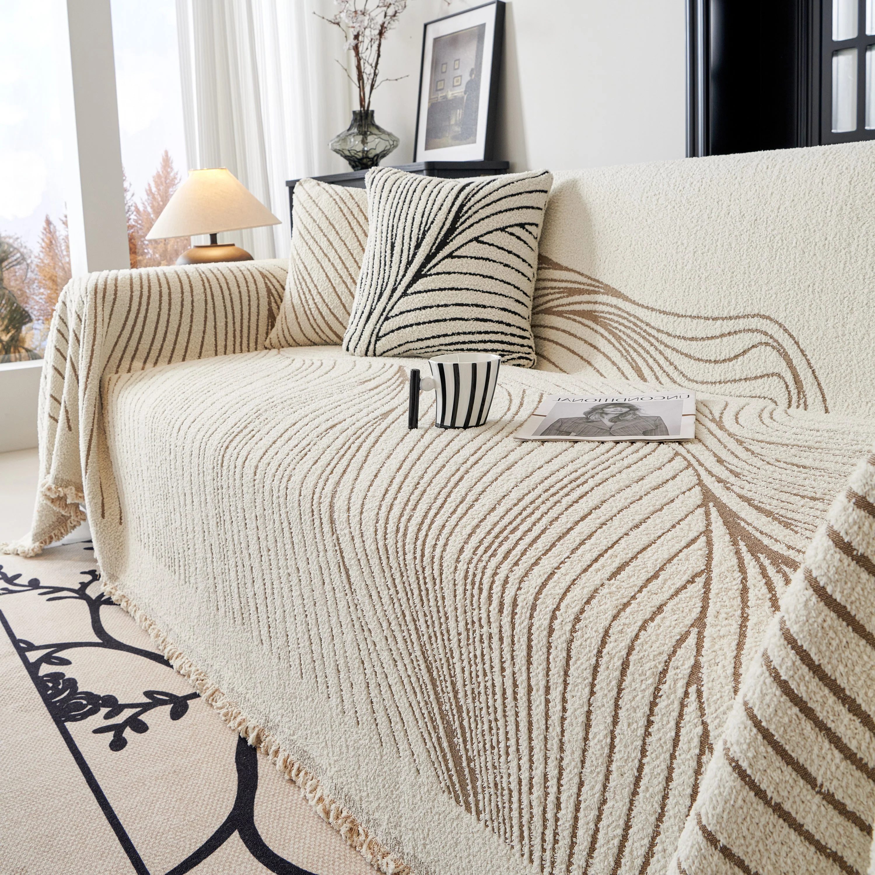 Cozy Striped Sofa Throw Blanket L Shaped Sectional Couch Covers Luxury Throws for Sofas - Image 56
