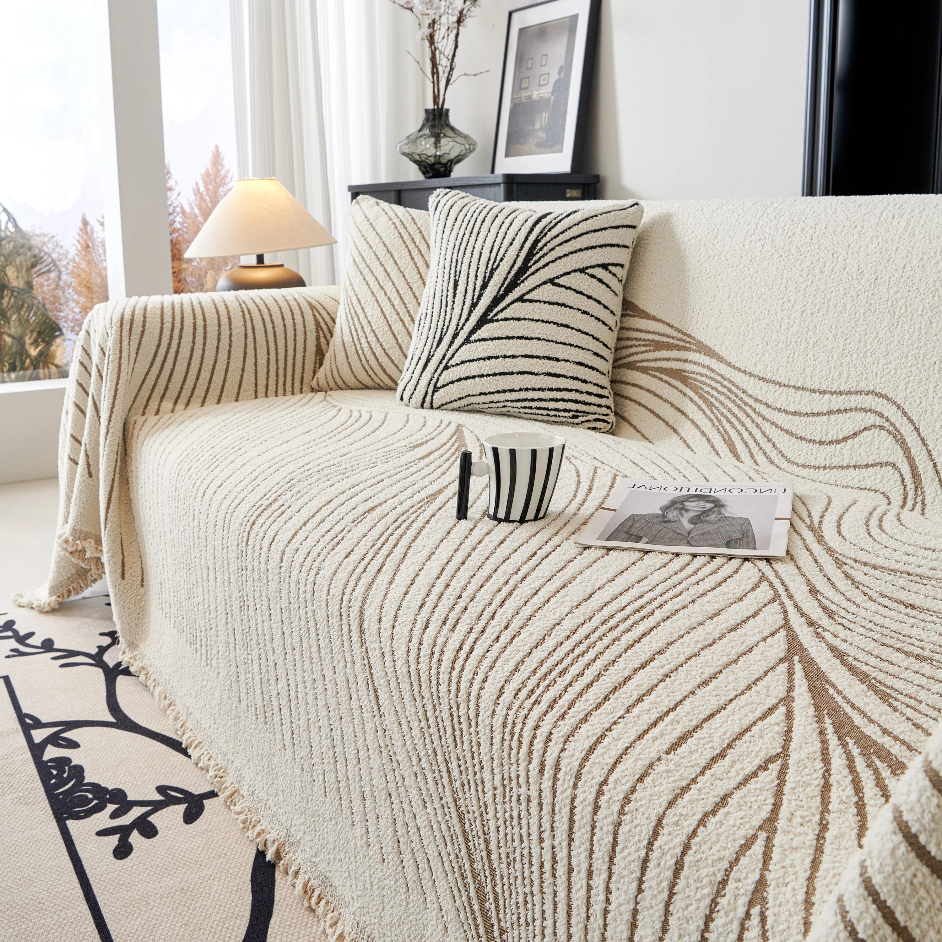 Cozy Striped Sofa Throw Blanket L Shaped Sectional Couch Covers Luxury Throws for Sofas - Image 57